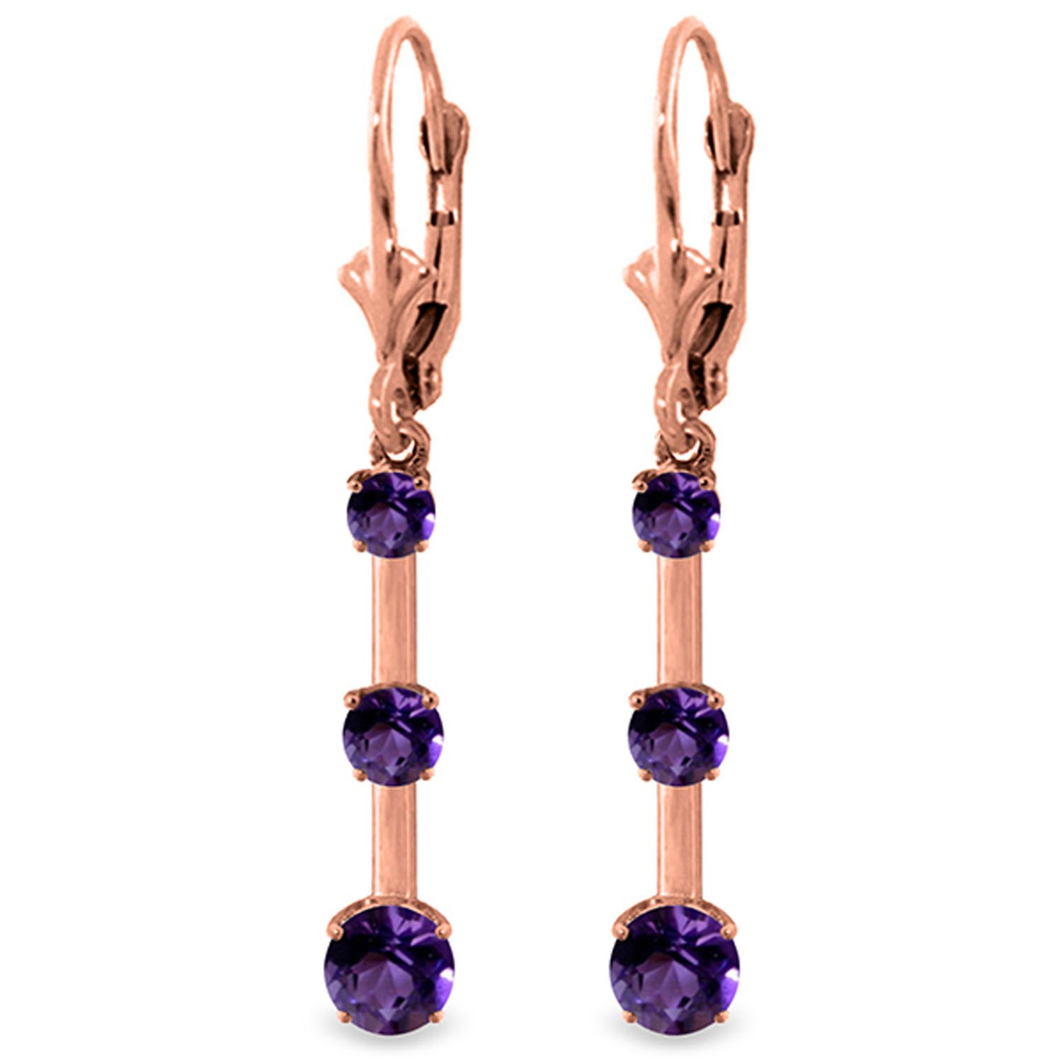 14K Rose Gold Chandelier Earrings with Genuine Amethyst Gemstones | Elegant Dangle Earrings for Women | Perfect for Weddings, Parties & Special Occasions