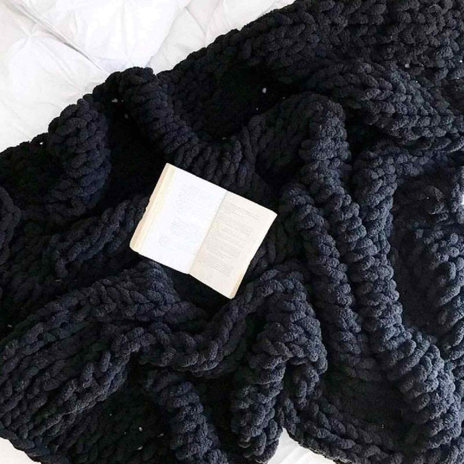 Chunky Knit Wool Blanket - Handmade Chenille Throw Blanket for Sofa, Yoga Mat & Chair - Large Cozy Home Decor for Living Room, Bedroom & Outdoor Use