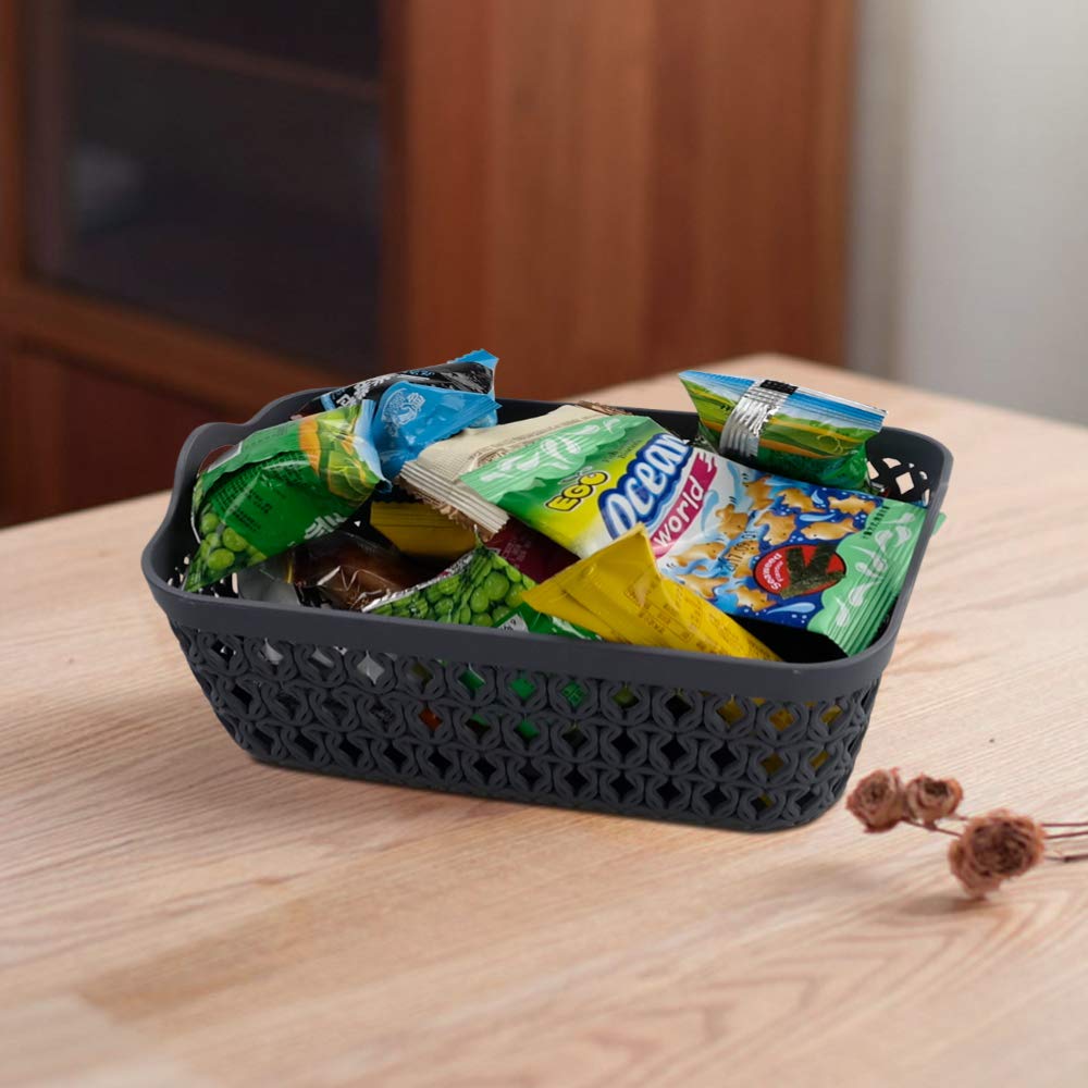 12-Pack Mini Grey Plastic Storage Baskets & Trays - Organize Home, Office, Bathroom & Kids' Toys - Stackable Multi-Purpose Storage Solution