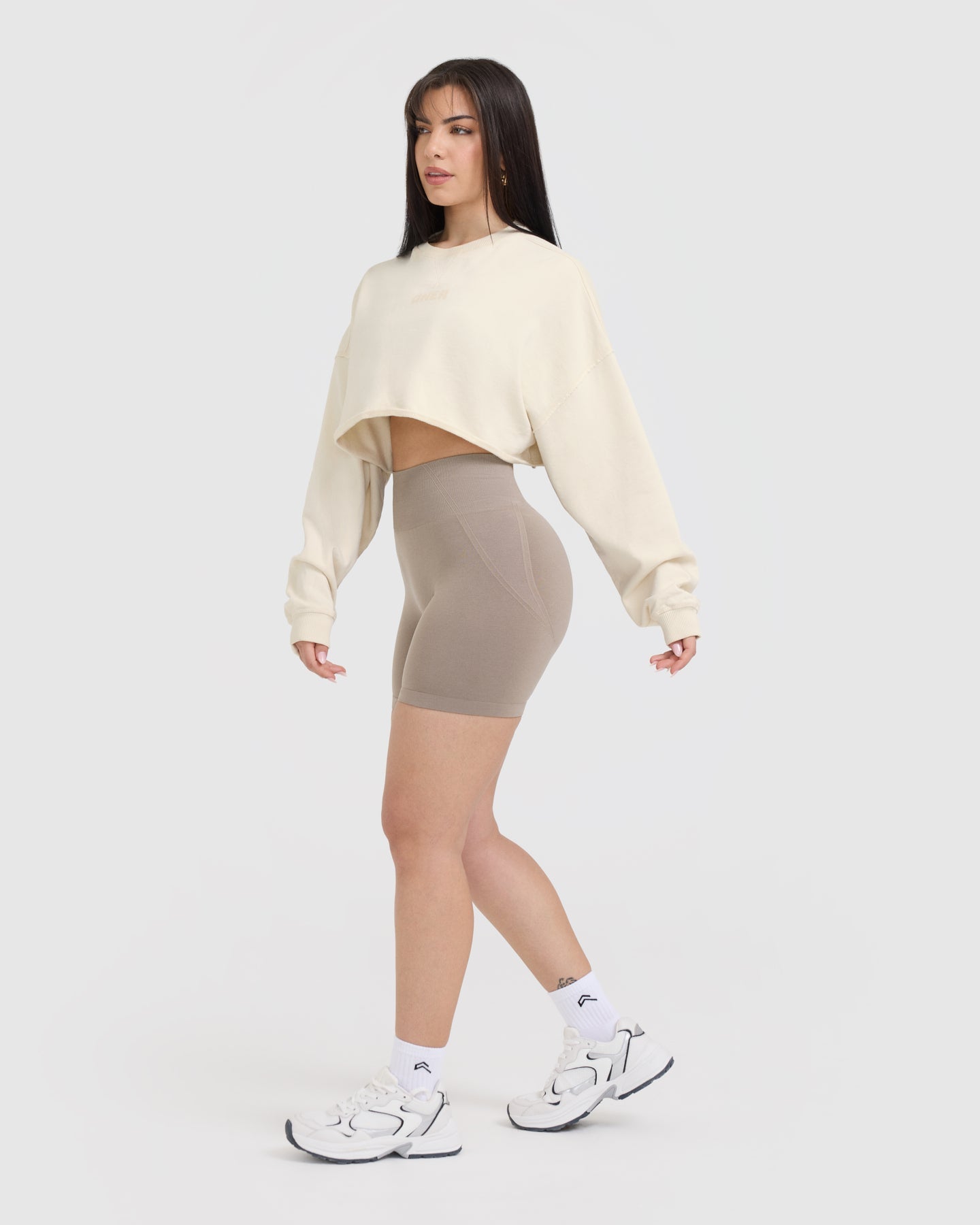 Raw Lounge Crop Sweatshirt for Women | Off-White Oversized Pullover | Casual Streetwear, Loungewear & Yoga Outfit