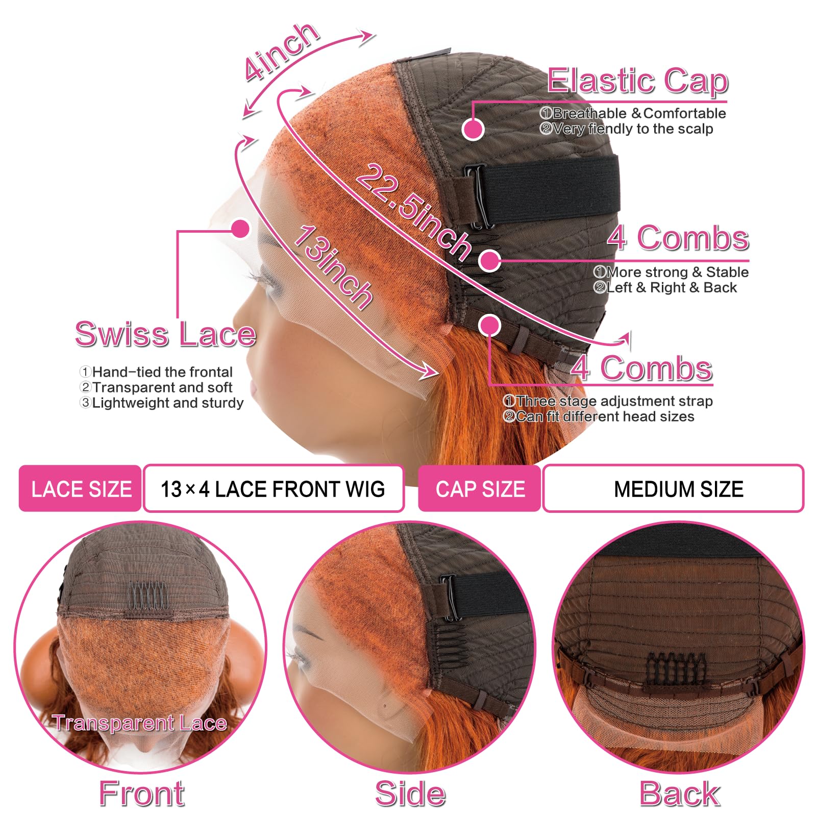 13x4 Ginger Lace Front Wig Human Hair - 28 Inch Pre Plucked Orange Body Wave HD Lace Frontal Wig for Women - 180% Density Glueless Human Hair Wig - Perfect for Cosplay, Daily Wear & Special Occasions