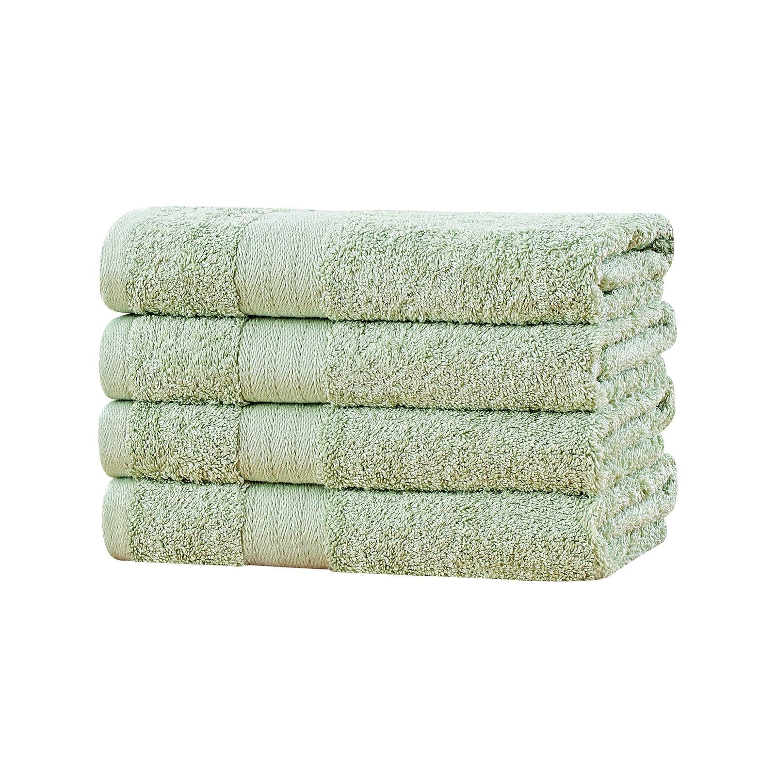 Linenland 4-Piece Cotton Bath Towel Set - Soft & Absorbent Hand Towels in Sage Green - Perfect for Bathroom, Spa, and Guest Use