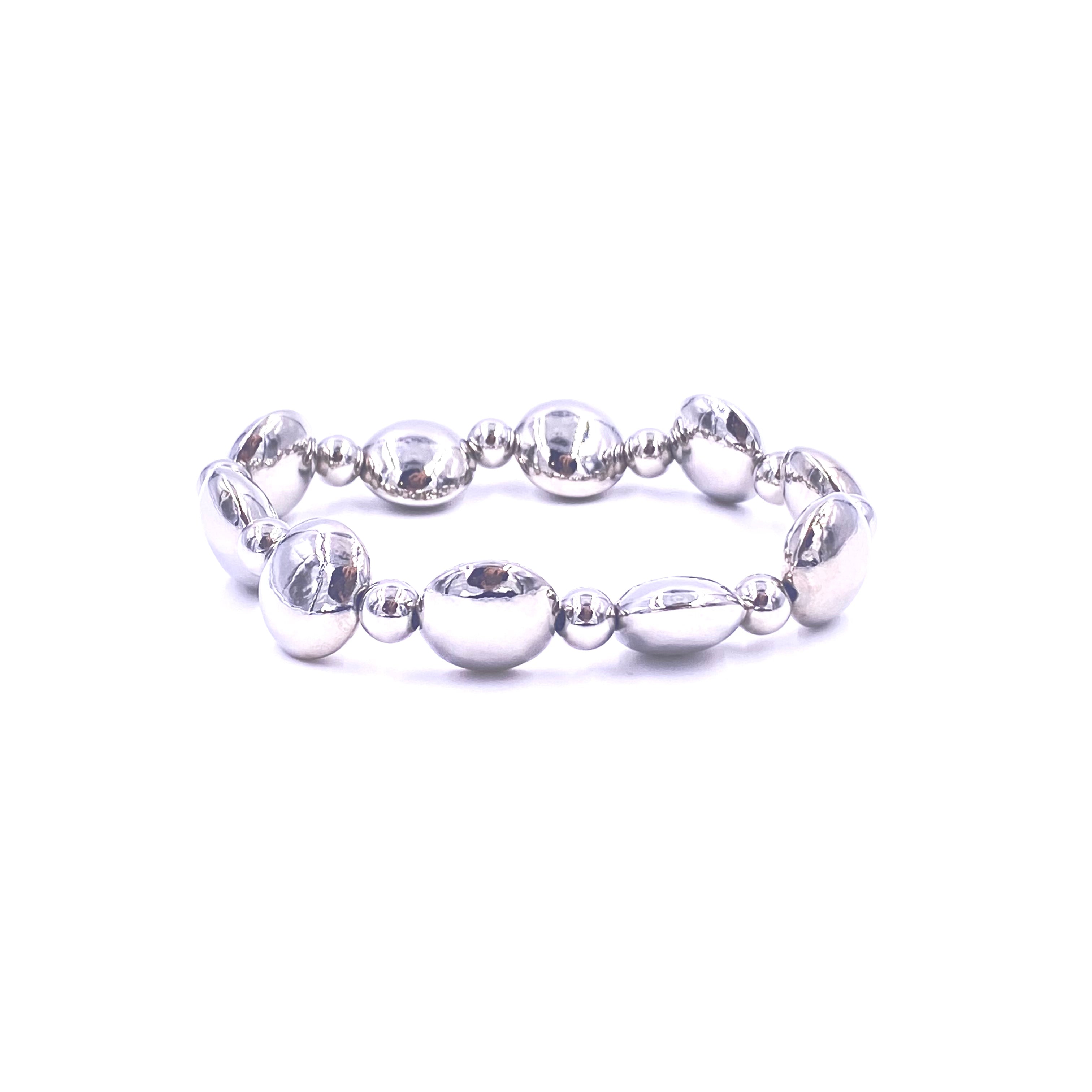Ashley Gold Stainless Steel Round Flat Ball Beaded Stretch Bracelet for Women - Elegant Adjustable Fashion Jewelry for Parties, Weddings & Everyday Wear