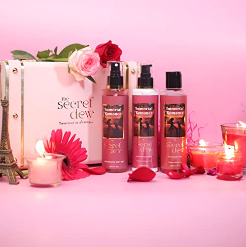Immortal Romance Luxury Body Wash, Lotion & Mist Gift Set | 100% Vegan Pampering Kit for Women | Perfect for Birthdays, Anniversaries & Corporate Gifts | Set of 3 (200ml Each) | Spa Day at Home & Romantic Getaway Essentials