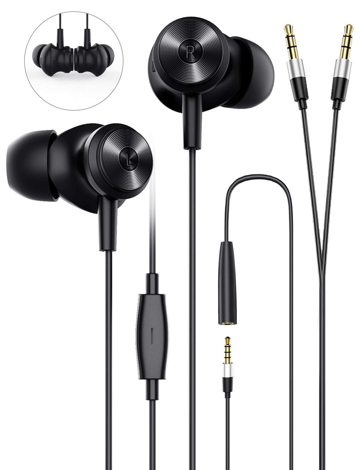 Bluedio Li Wired Earbuds with Microphone - Noise Isolating In-Ear Headphones with 3.5mm Y-Splitter for PC, Laptop, Gaming & Online Meetings - Perfect for Work, Study & Commuting