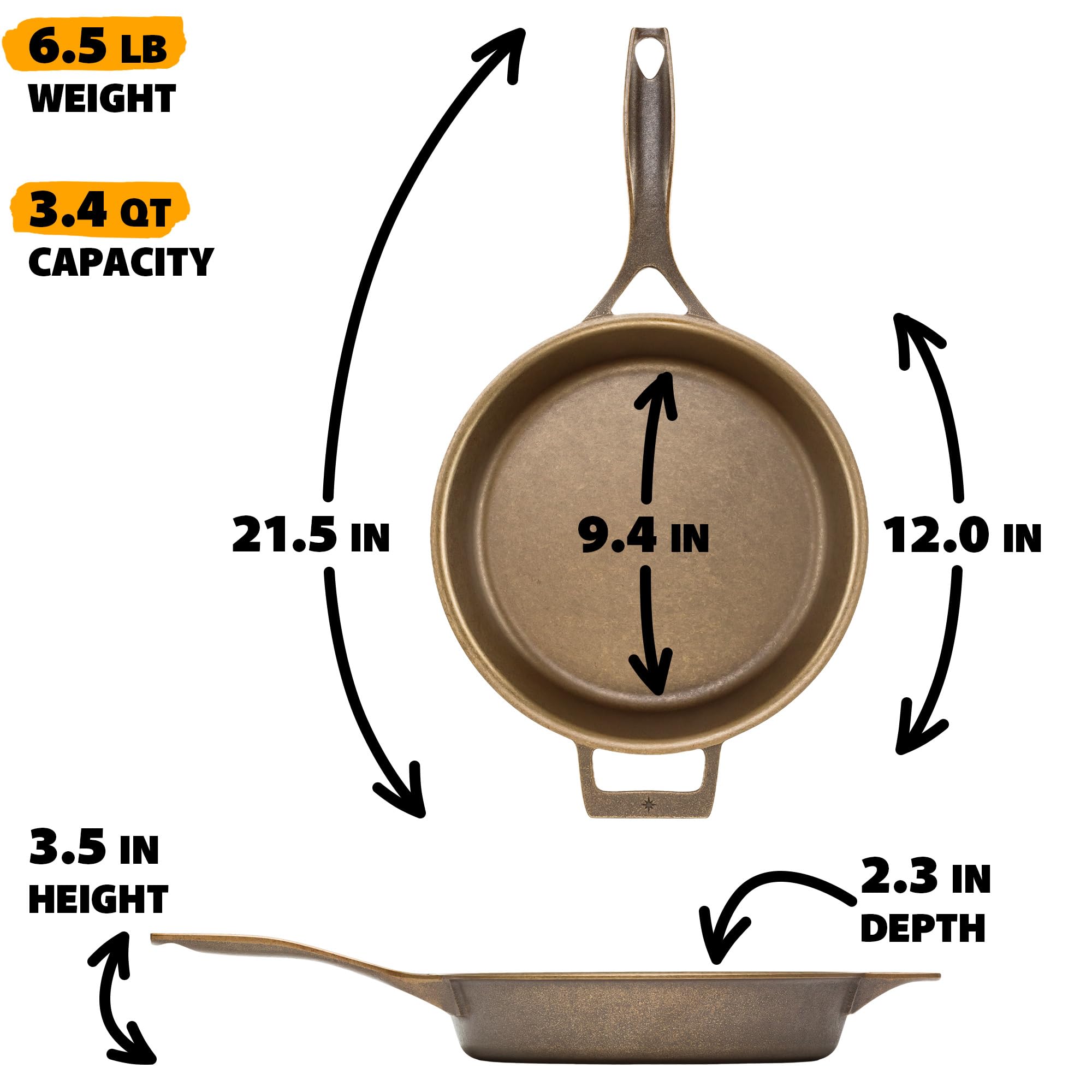 Premium 12-Inch Cast Iron Skillet – Made in USA, Pre-Seasoned, Even Heat Distribution, Nonstick Surface for Grilling, Frying, Baking & Searing – Perfect for Camping, Outdoor Cooking & Home Kitchen Use