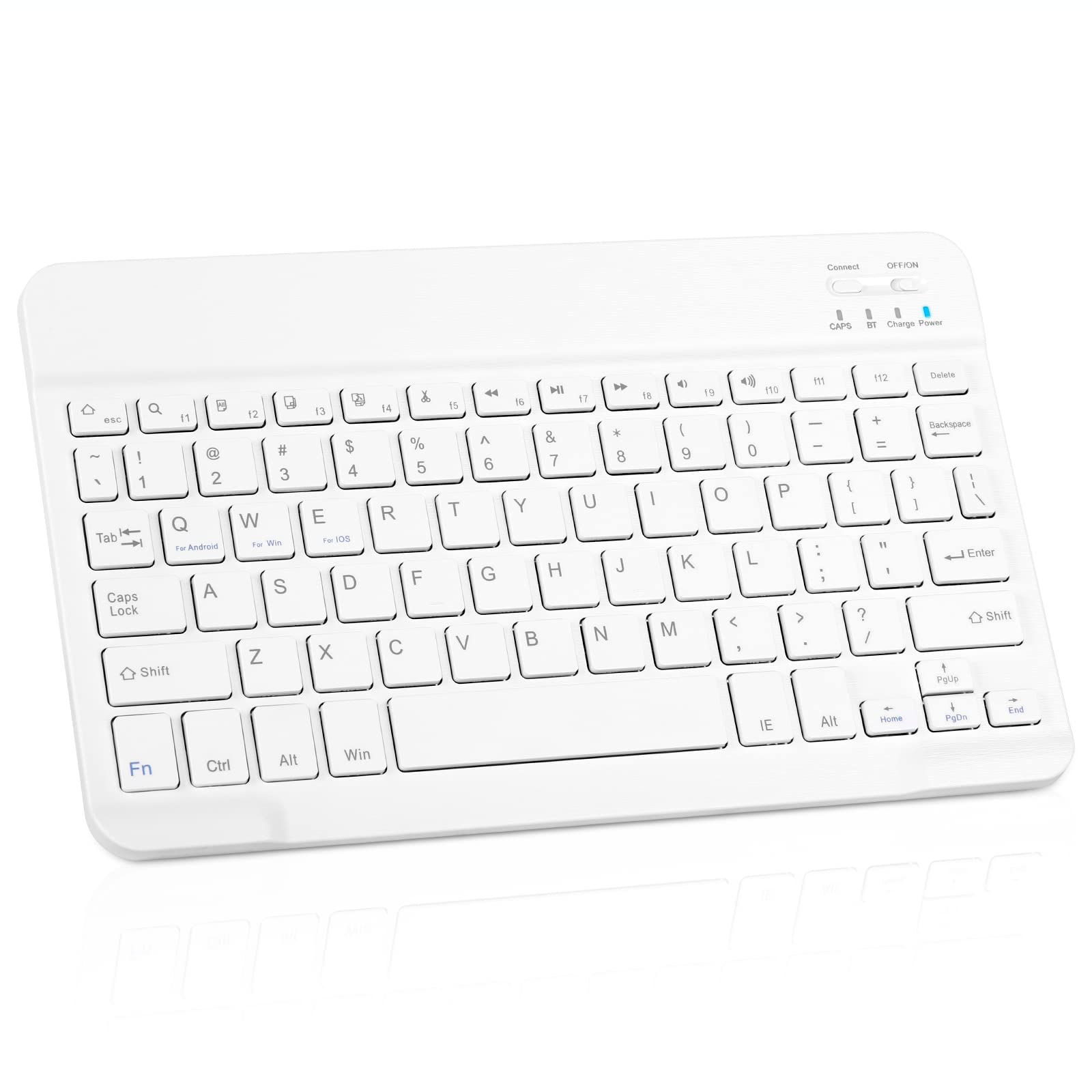 Ultra-Slim Bluetooth Wireless Keyboard - Rechargeable & Compatible with Xiaomi Redmi 9i, iPad, iPhone, Android Tablets, Smartphones, Windows PC (Pure White) - Perfect for Office Work, Online Classes & Remote Typing