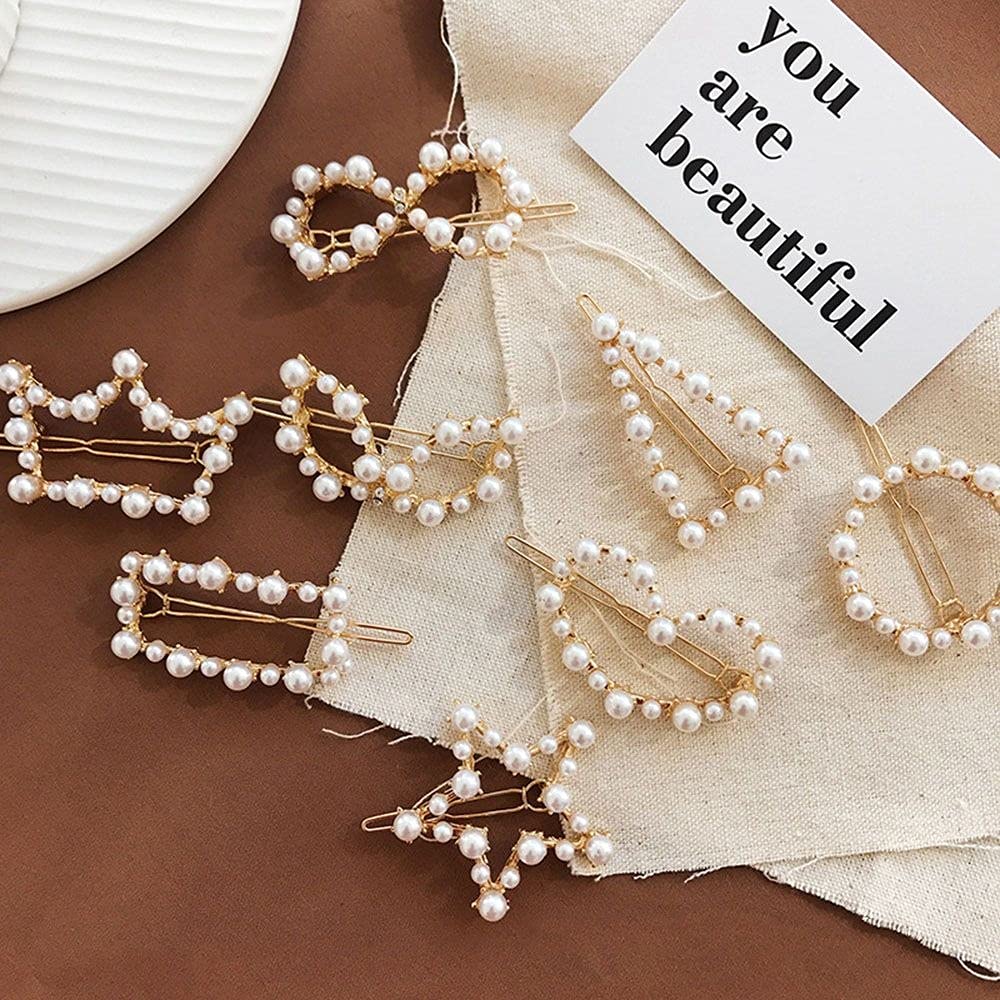 APSAMBR - 2PC Fashion Bow-Shaped Geometric Hollow Pearl Hair Clips | Korean Metal Barrettes for Women & Girls | Elegant Hair Accessories for Weddings, Parties & Daily Styling