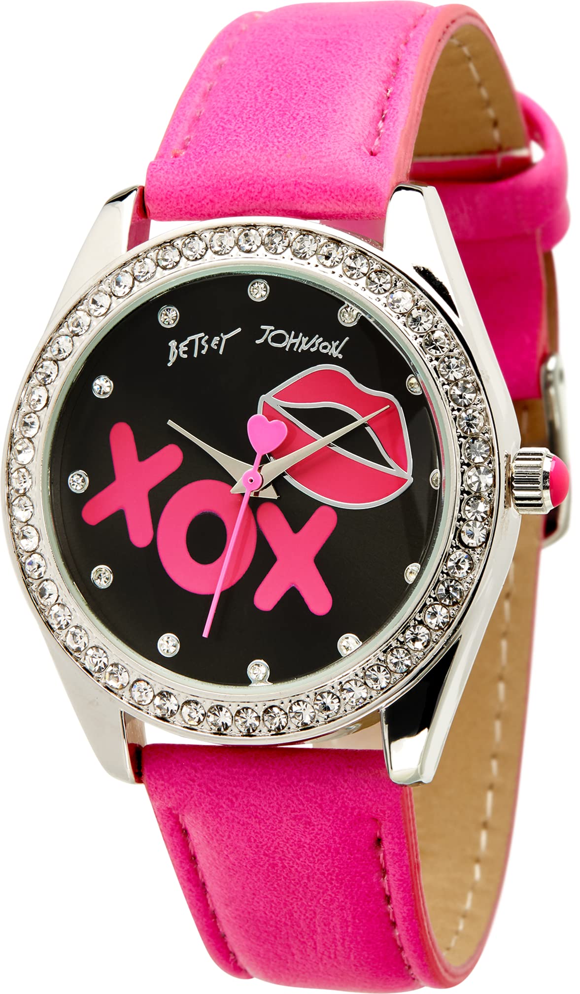 BETSEY JOHNSON Women's Vegan Leather Watch with Rhinestone Studded Strap & Quartz Movement - Elegant Fashion Wristwatch for Everyday Wear, Office & Special Occasions (BJW049)