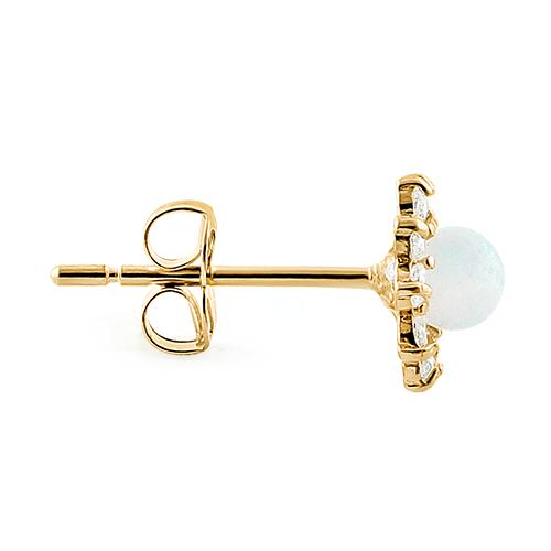 14K Yellow Gold Round White Lab Opal & Clear Cubic Zirconia Stud Earrings for Women - Elegant Gift for Birthday, Anniversary & Special Occasions