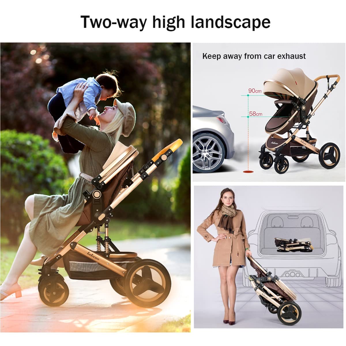 Foldable Baby Stroller with Footmuff - Lightweight Travel System for Toddlers & Infants, Adjustable Canopy & Shock-Absorbing Wheels, Brown - Perfect for Shopping, Travel & Daily Walks
