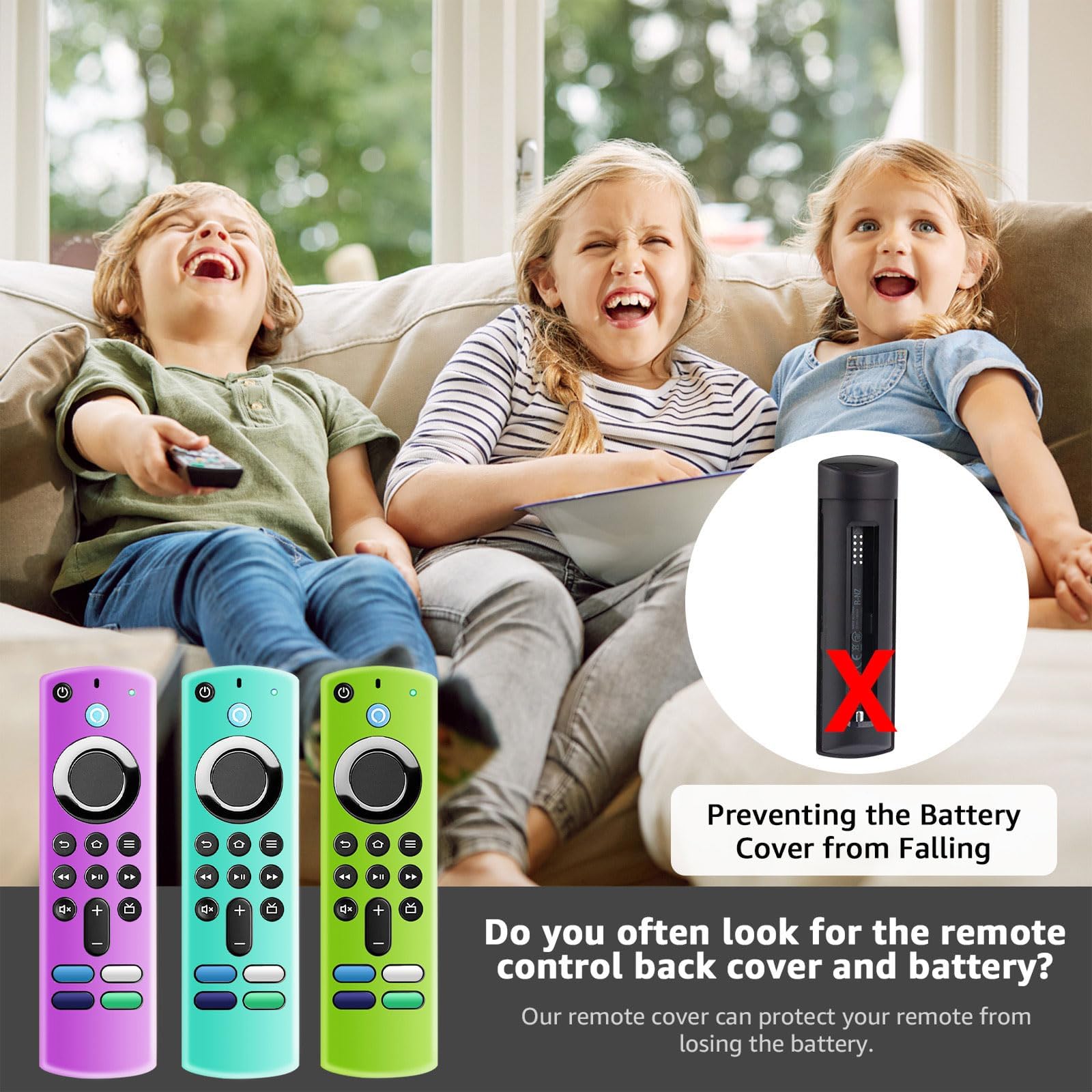 3 Pack Glow in The Dark Silicone Remote Cover Case - Anti Slip Protective Case with Lanyard (Glow Green, Glow Purple, Sky Blue) - Perfect for Nighttime TV Watching, Home Theater, and Living Room Organization
