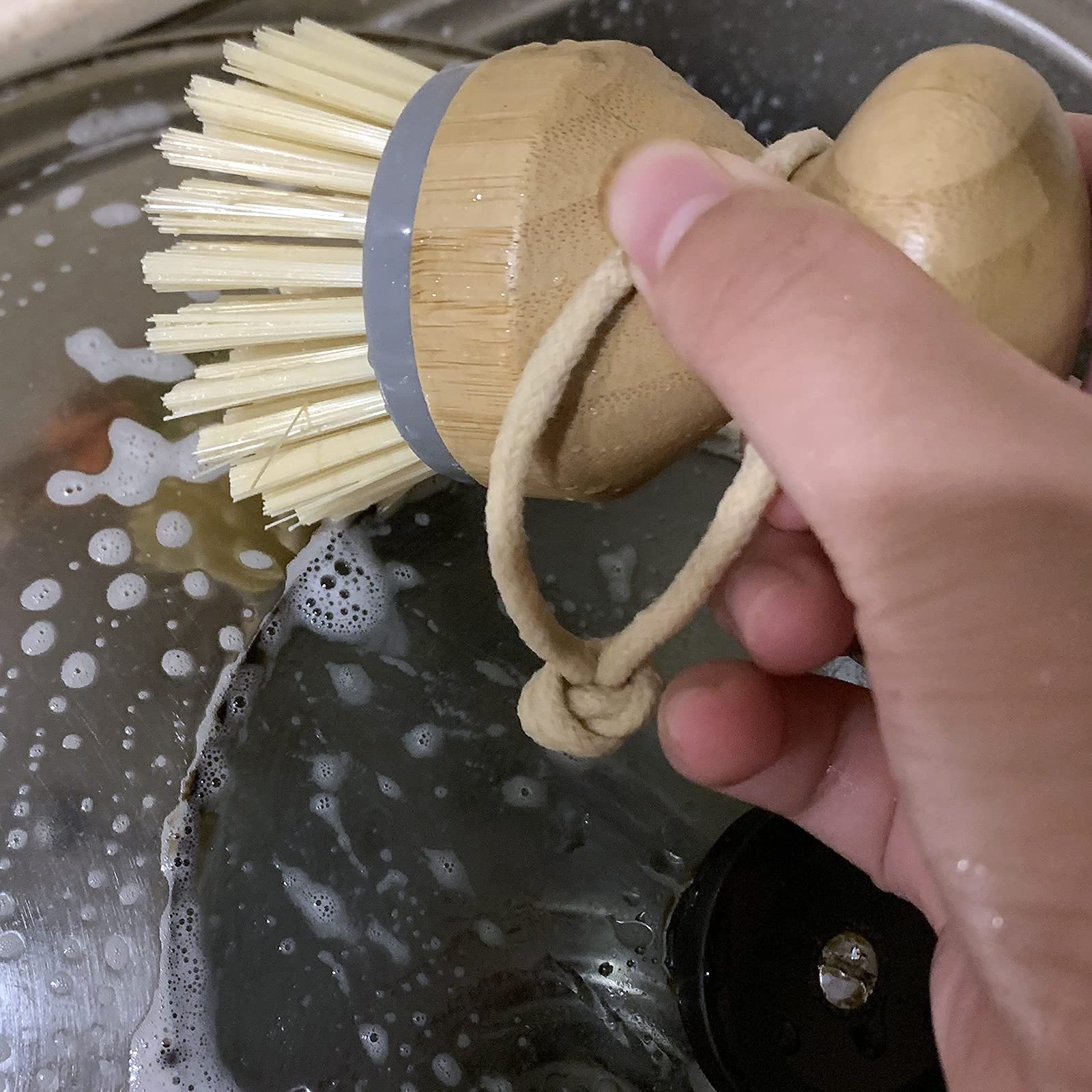 Eco-Friendly Mini Bamboo Dish Scrub Brushes - 2 Pack Natural Kitchen Cleaning Brushes for Pots, Pans & Utensils | Sustainable Dishwashing Scrubber for Eco-Conscious Homes