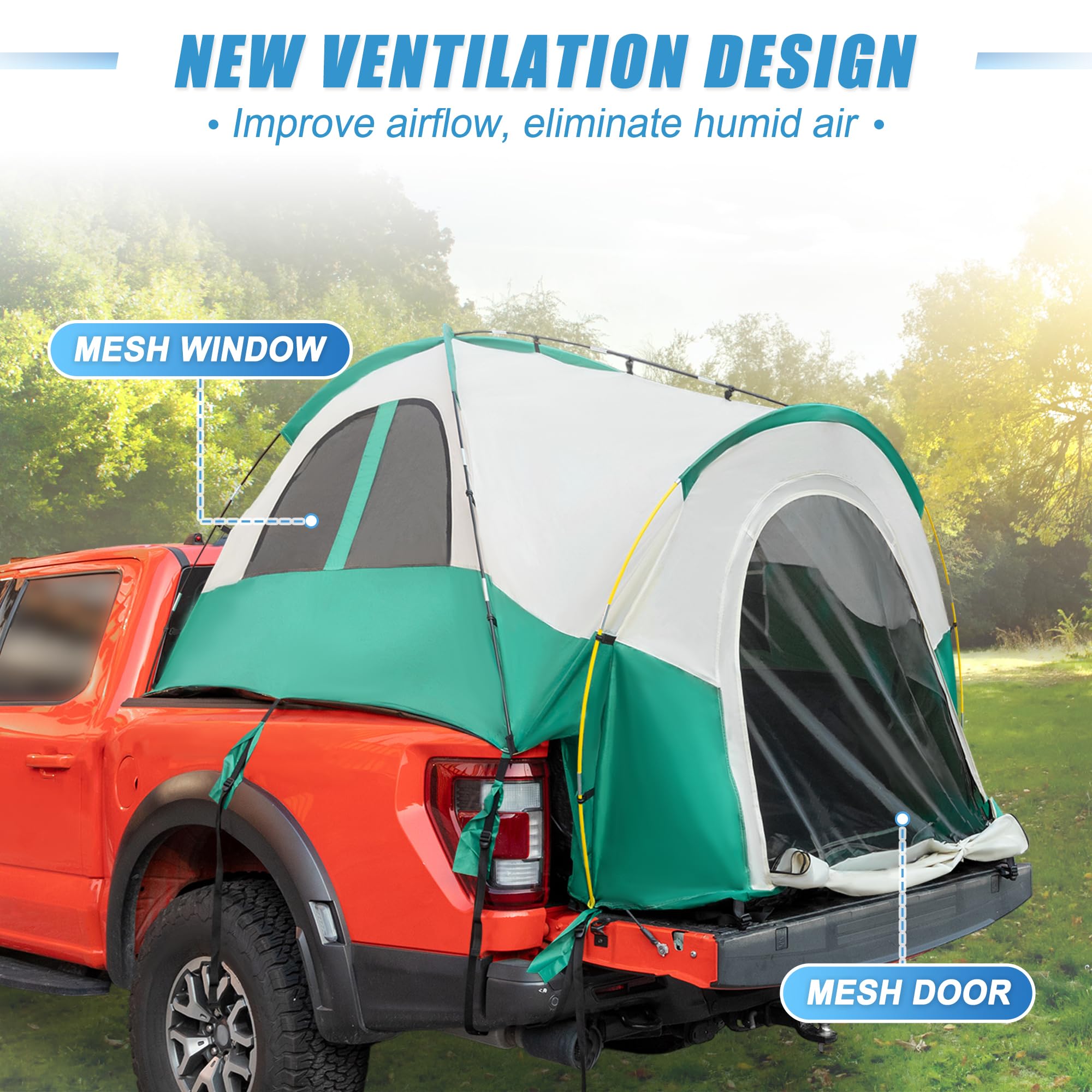 Waterproof PU2000mm Double Layer Truck Bed Tent for 6.4-6.7 FT Pickup Trucks - Portable Camping Tent with Carry Bag (Beige Green) - Perfect for Outdoor Adventures, Road Trips & Off-Grid Camping