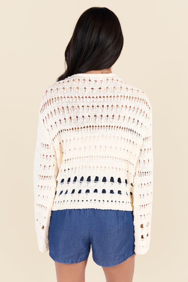 Chasing Daylight Cream Open Knit V-Neck Sweater for Women - Soft & Lightweight Pullover - Perfect for Spring & Fall Layering | Casual Outfits, Office Wear & Weekend Brunch