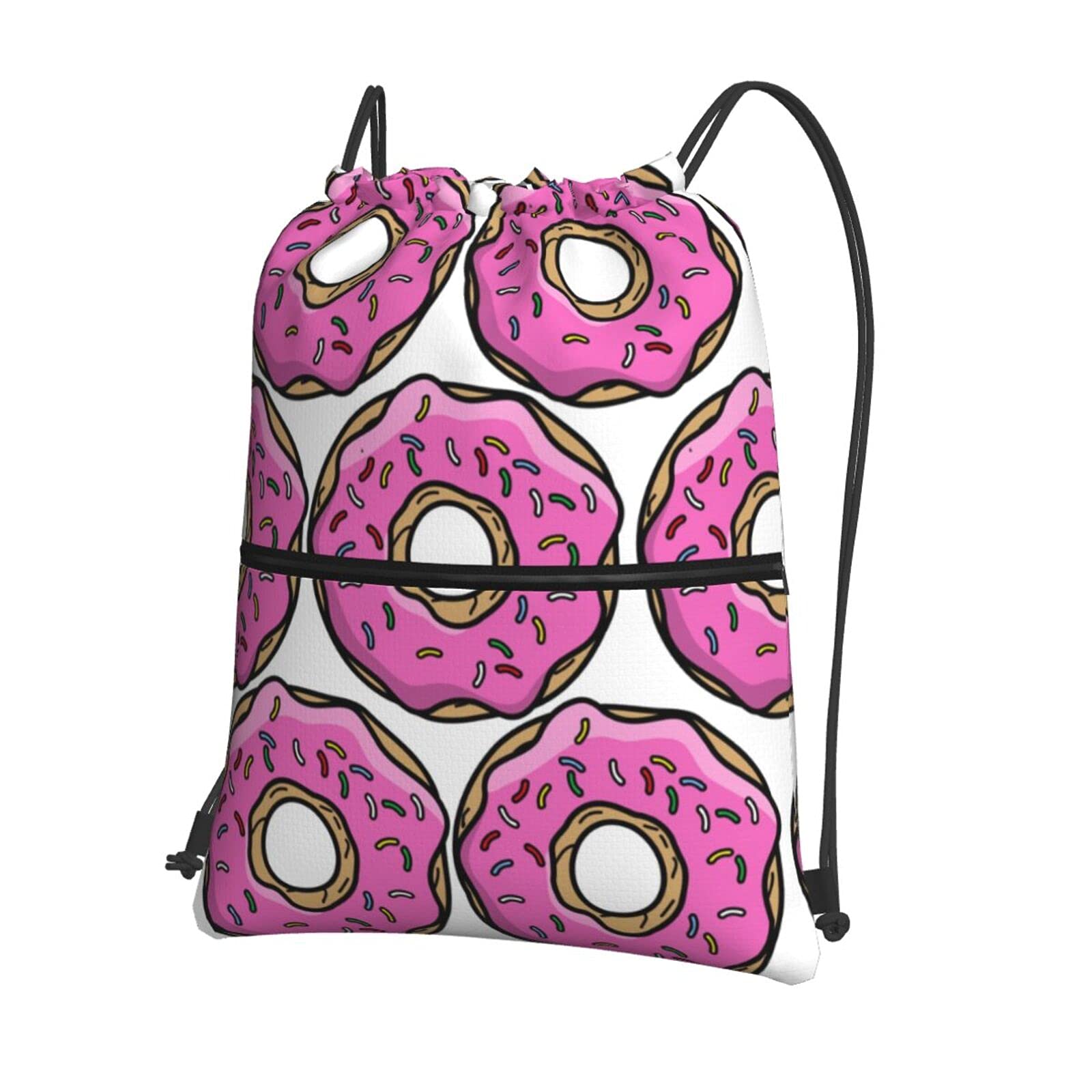 AMRANDOM Women's Fashion Drawstring Backpack - Lightweight Gym Bag with Zipper Pockets, Multifunctional Pink Donut Design for Cycling, Hiking & Team Training (One Size) | Perfect for School, Travel & Sports Activities