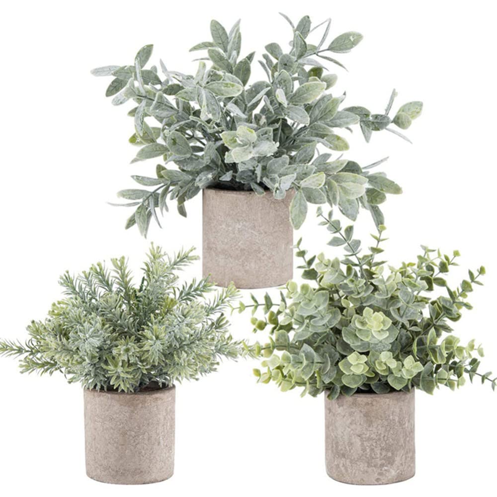 Gigicloud 3-Piece Artificial Potted Plants Set - Realistic Fake Eucalyptus Greenery for Home, Office, Balcony & Table Decor | Perfect for Indoor Spaces, Wedding Centerpieces & Shelf Styling