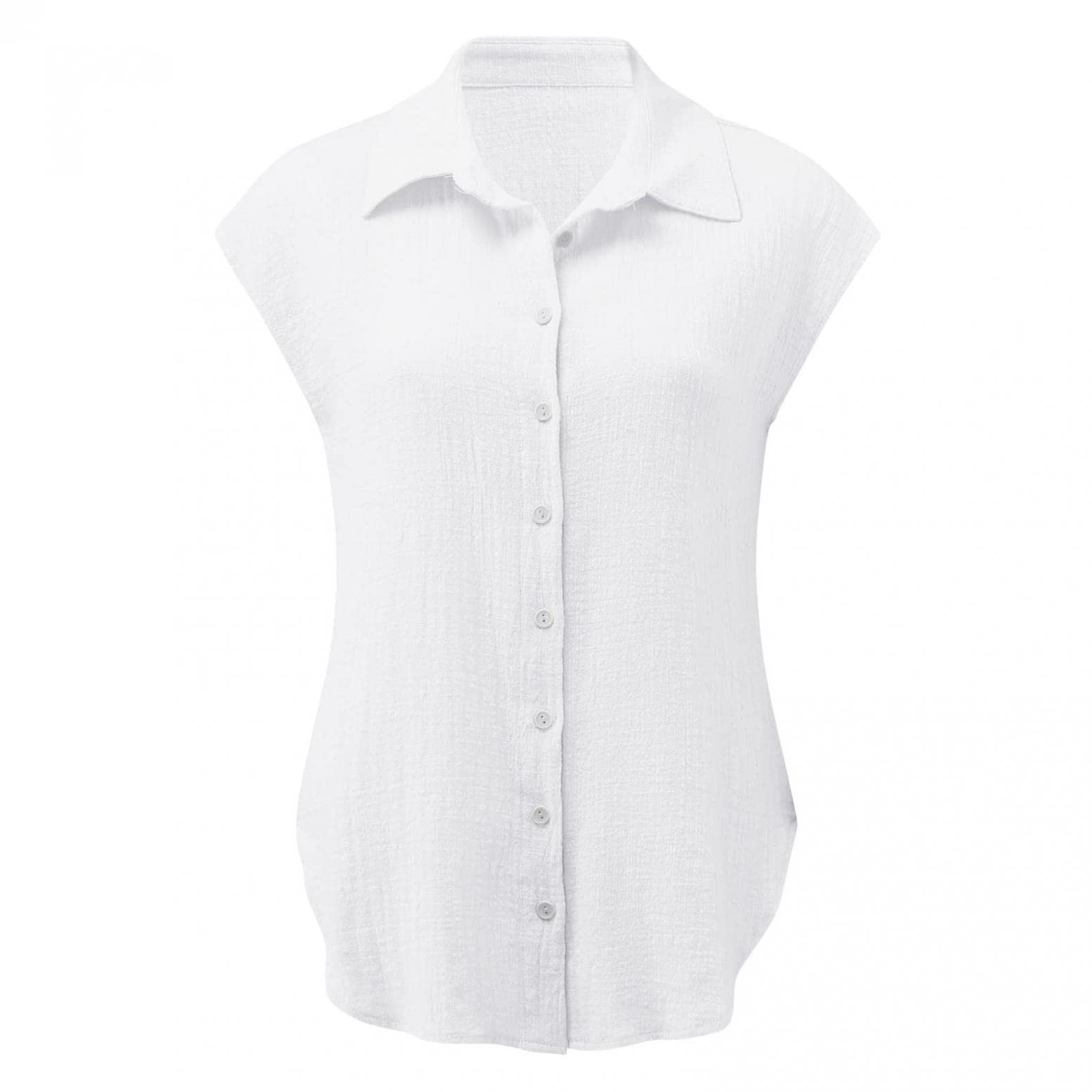 Women's Short Sleeve Button Down Shirt - Summer Casual Cotton Linen Blouse with Lapel Collar, Loose Fit Solid Color T-Shirt Top | Perfect for Office, Beach & Everyday Wear