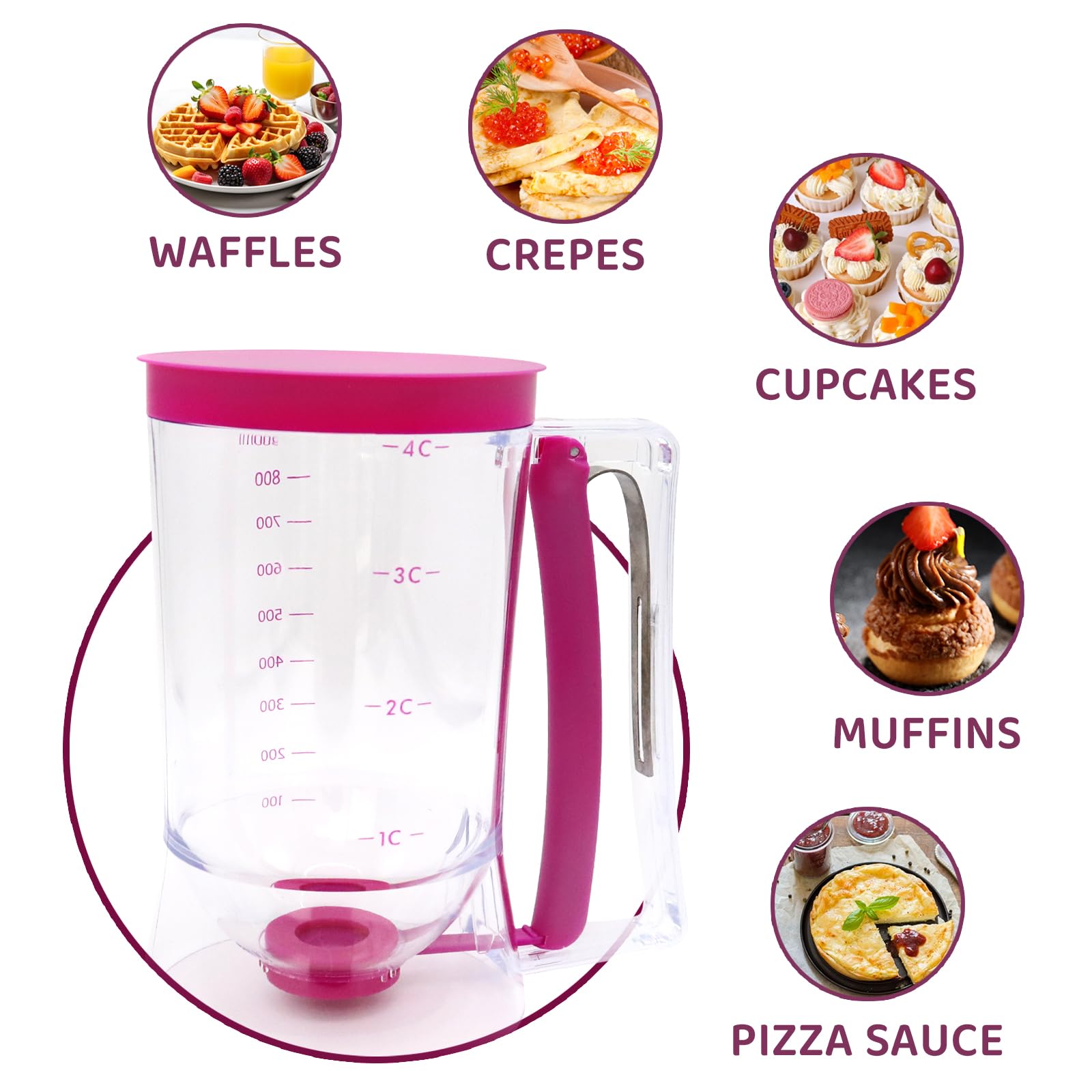 Premium Pancake Batter Dispenser with Measuring Marks - Kitchen Baking Tool for Perfect Pancakes, Waffles, Crepes & Muffins - Ideal for Breakfast, Brunch & Dessert Making