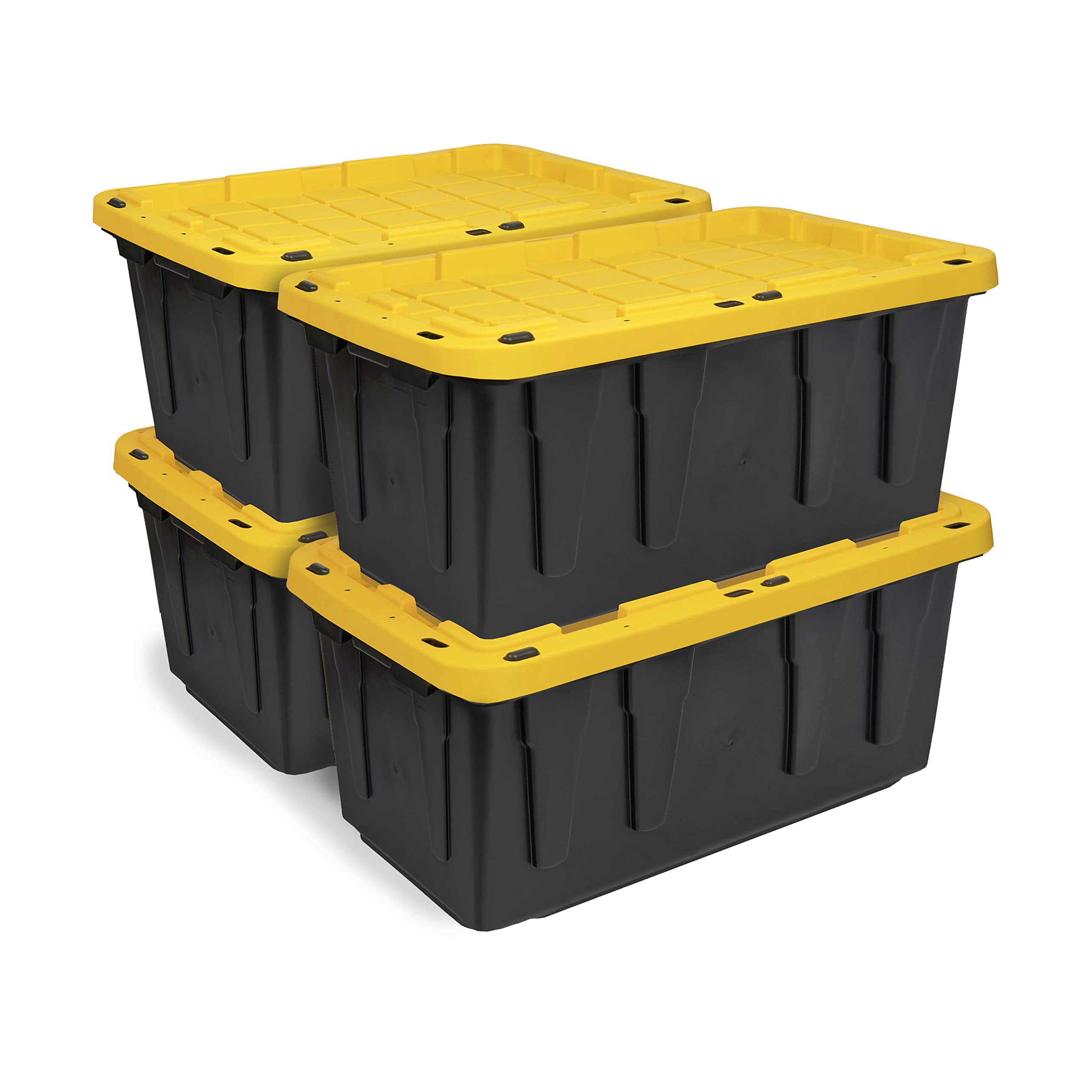 CX BLACK & YELLOW® 17-Gallon Heavy Duty Storage Bins with Snap-Tight Lids (4 Pack) - Weatherproof Stackable Plastic Containers for Garage Organization, Home Storage & Moving Supplies (12.5