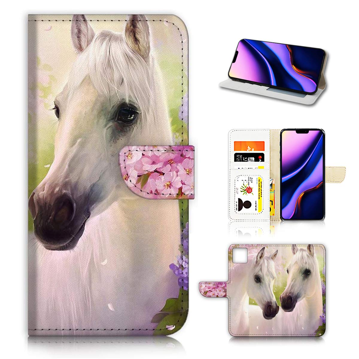 Premium Flip Wallet Phone Case for iPhone 11 - A31206 White Horse Design | Slim Protective Cover with Card Slots | Perfect for Everyday Use, Travel & Business Meetings
