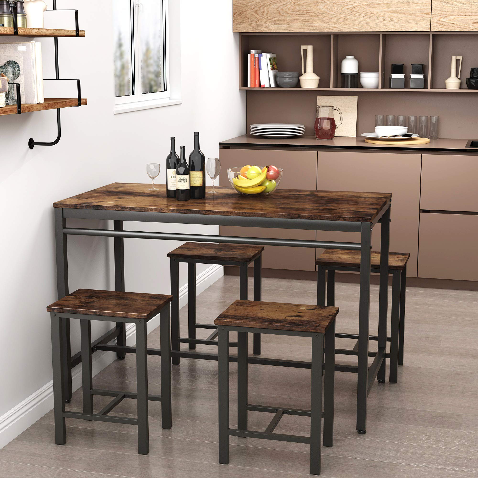 Recaceik 5-Piece Modern Dining Table Set with 4 Chairs - Solid Wood Pub Height Kitchen Table for Small Spaces, Breakfast Nook & Living Room - Perfect for Apartments, Condos & Cozy Home Dining