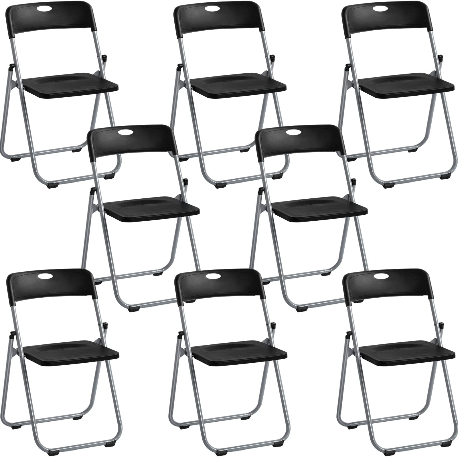 BBTO 8 Pack Heavy Duty Folding Chairs - 440lb Capacity Plastic Stackable Chairs with Steel Frame for Indoor Outdoor Use - Perfect for Events, Weddings, Office, Parties, Picnics & Camping (Black)