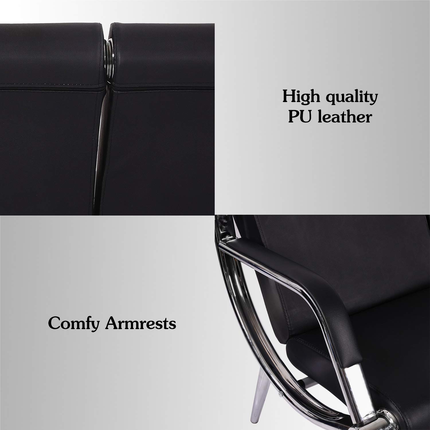 Premium Black Leather 3-Seat Waiting Room Sofa - Office Reception Chairs for Lobby, Clinic, Airport & Commercial Spaces - Durable Guest Seating for Hospitals, Schools, Barber Shops & Business Waiting Areas