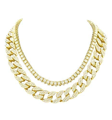 Men's Luxury Iced Out Cuban Link Jewelry Set - Big Rocks Bezel Watch with Roman Numerals, Cuban Chain Bracelet, Necklace & Ring (ST10327CRNT) | Perfect for Parties, Weddings & Special Occasions