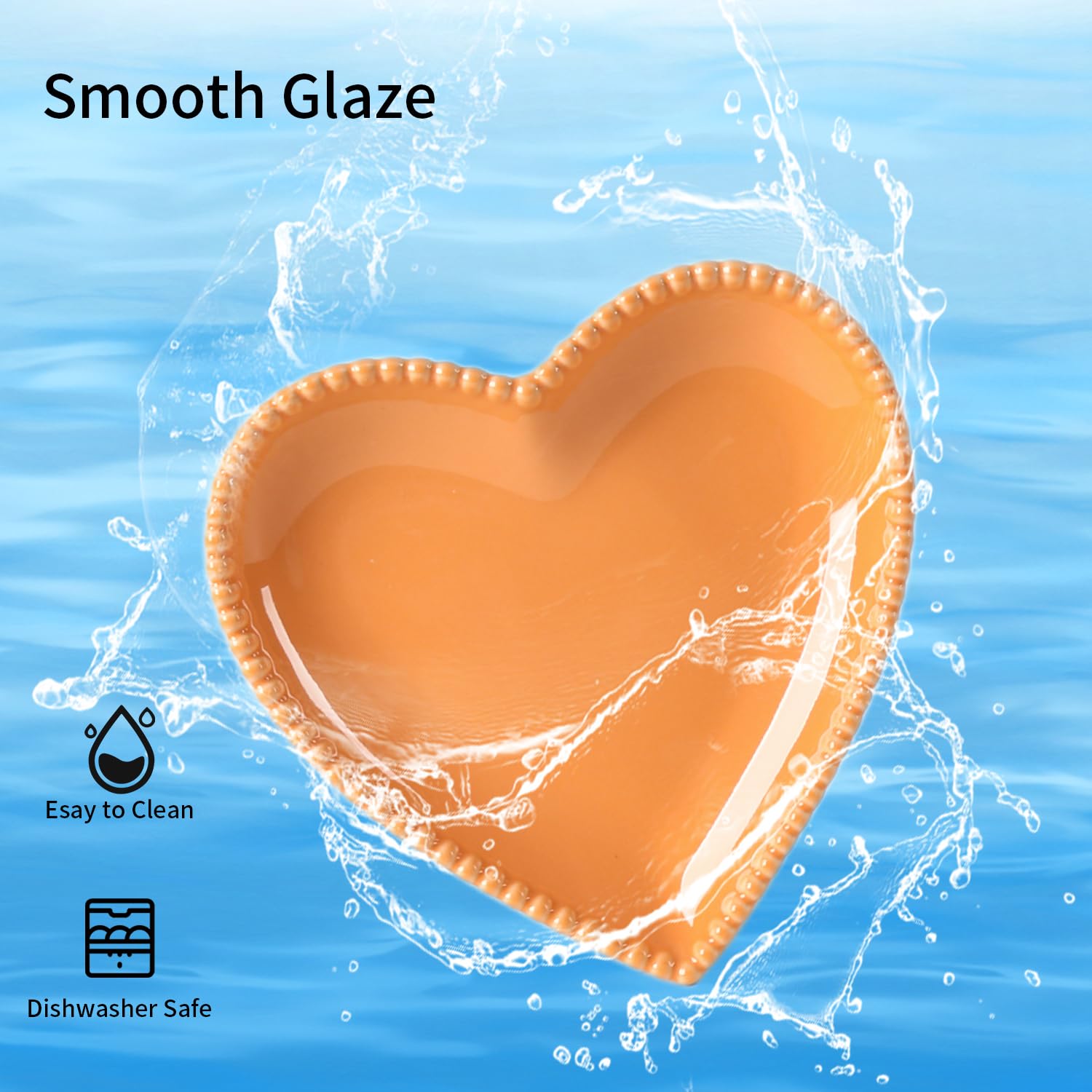 6.3 Inch Heart-Shaped Porcelain Appetizer Plates Set of 10 - Orange Small Dinner Plates for Dessert, Salad, Cake, Snack & Ice Cream | Microwave, Oven & Dishwasher Safe | Perfect for Parties, Weddings, Restaurants & Home Dining