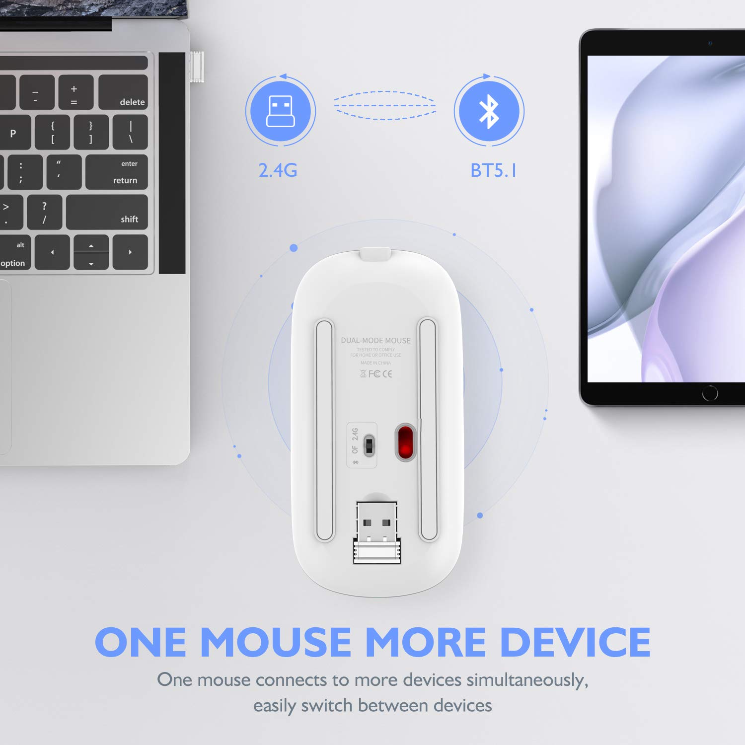 Wireless Bluetooth Mouse for iPad, MacBook Air, MacBook Pro, iMac, Mac Mini, Chromebook & PC - Rechargeable Ergonomic Mouse (White) - Perfect for Office, Home & Travel Use