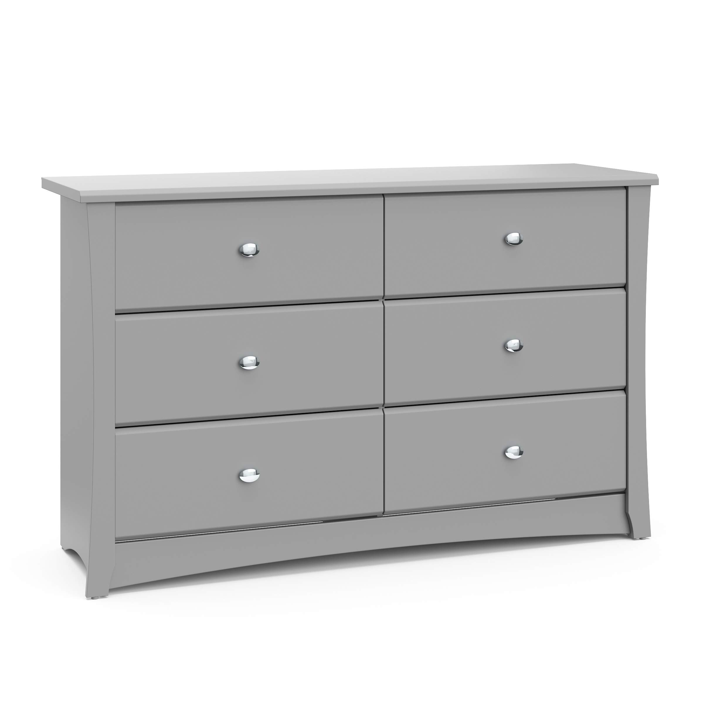 Storkcraft Crescent 6-Drawer Double Dresser in Pebble Gray - GREENGUARD Gold Certified Kids Dresser for Nursery & Bedroom | Perfect for Baby Clothes Storage & Toddler Room Organization