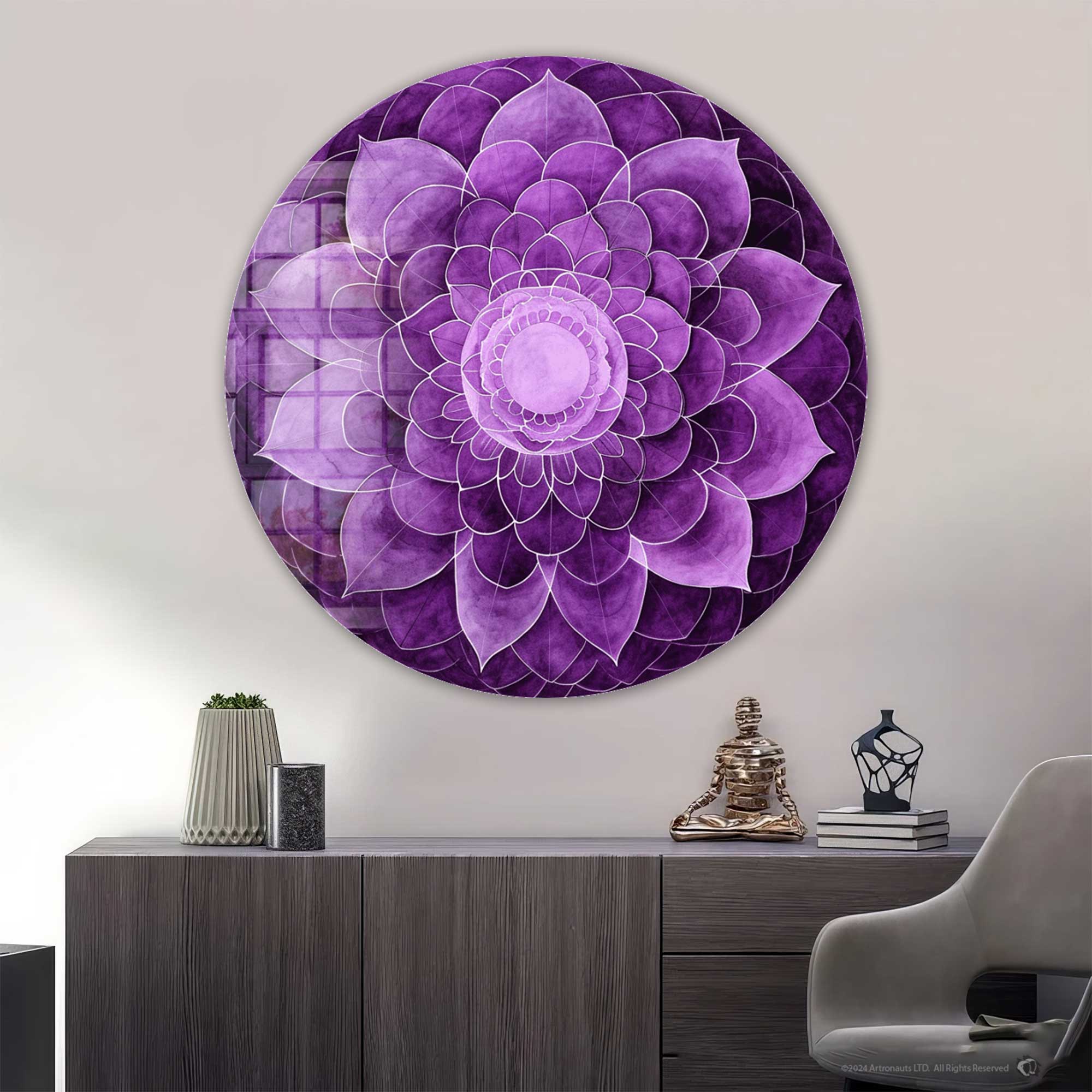 Purple Flower Rounded Glass Wall Art - Elegant Home Decor for Living Room, Bedroom & Office - Perfect for Gifts & Interior Design