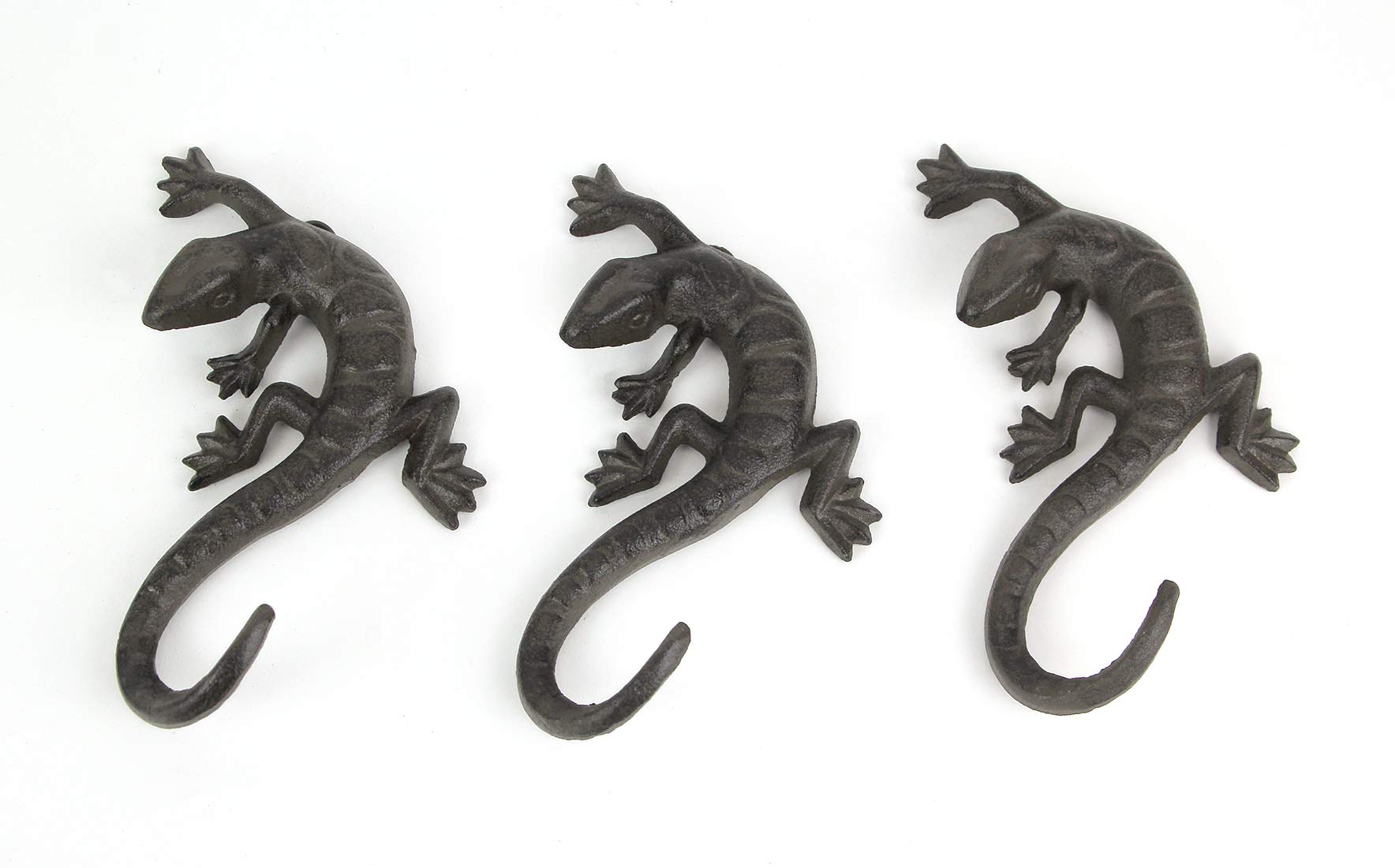 Set of 3 Rustic Cast Iron Lizard Wall Hooks - Handcrafted Home Decor for Keys, Hats & Coats - Perfect for Entryway, Bedroom or Bathroom Organization
