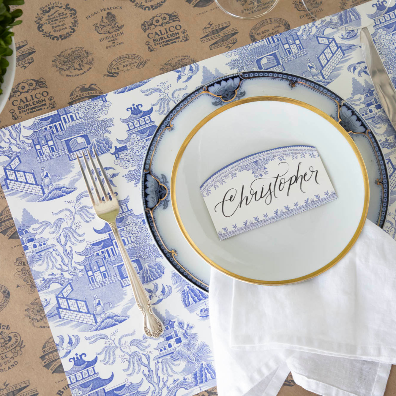 Burleigh Blue Place Card - Elegant Wedding & Event Name Cards for Table Settings - Perfect for Weddings, Dinner Parties & Special Occasions