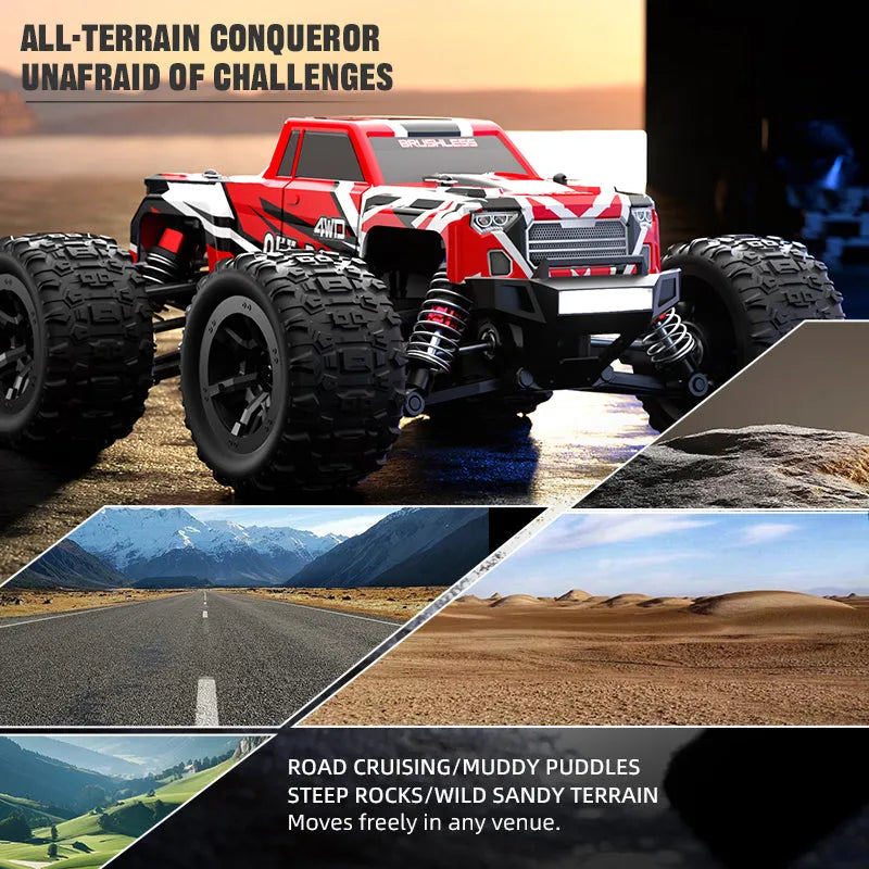 JJRC C8811 1/20 Scale RC Car - 4WD High Speed 40km/h Off Road Climbing Truck with Brushless Motor, LED Lights (Black/Red) - Ready to Run for Outdoor Racing & Backyard Adventure