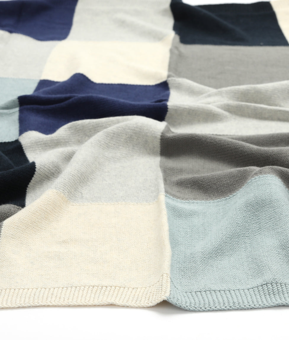 Custom Personalized Baby Blanket - Soft Patchwork Blue Cotton Blanket for Newborns | Perfect for Nursery, Gift, and Photo Shoots