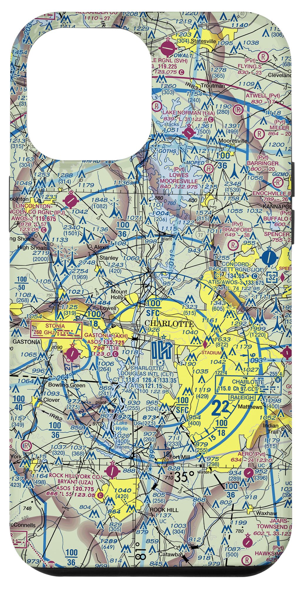 iPhone 12 Pro Max 256GB Unlocked Smartphone - Premium Pilot Case with Charlotte Douglas Airport (KCLT) Sectional Chart Design | Perfect for Aviation Enthusiasts & Travelers