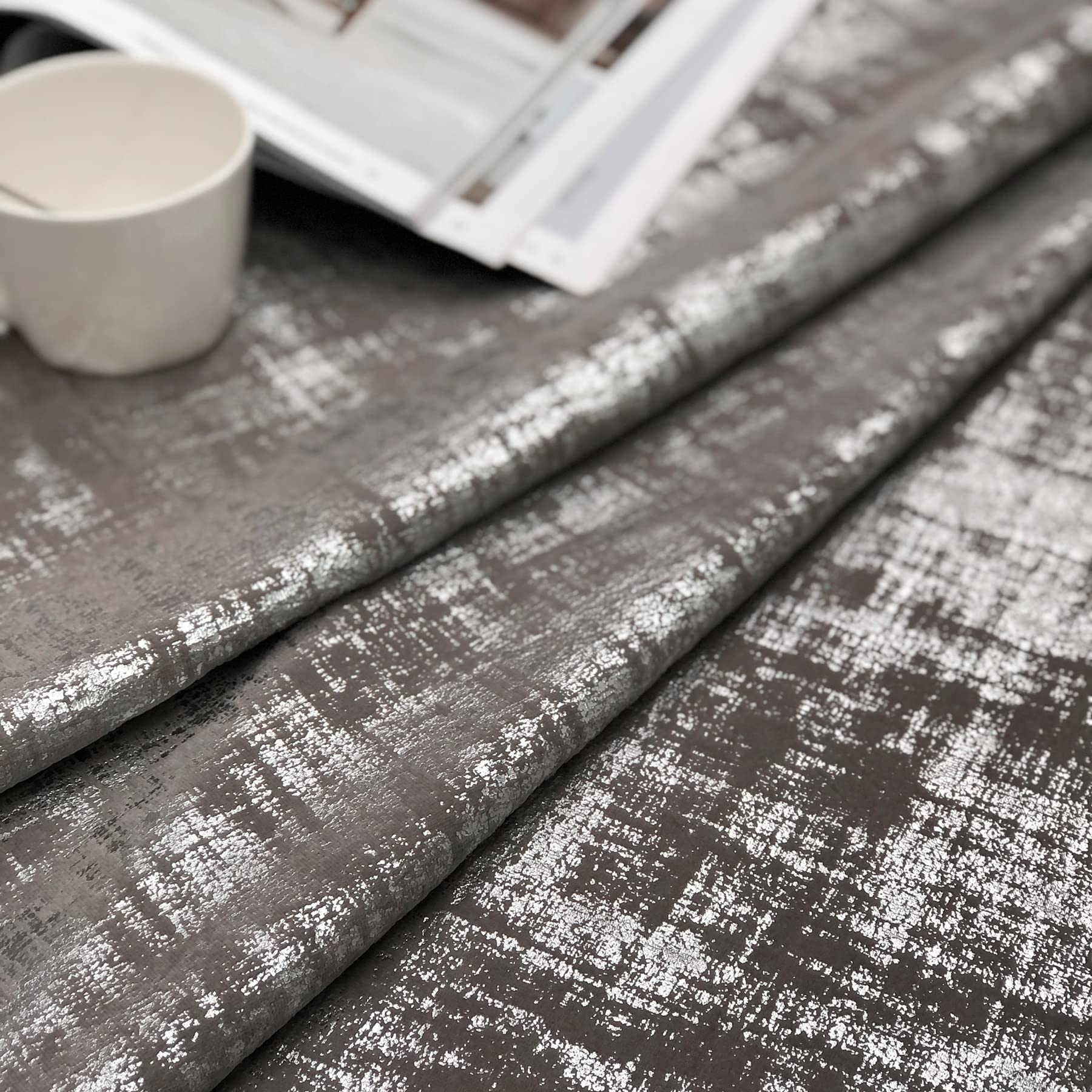 Always4u Champagne Soft Velvet Curtains 84 Inch Length - Luxury Thermal Insulated Blackout Drapes with Silver Foil Print, Set of 2 Panels for Living Room & Bedroom Window Treatments | Perfect for Home Decor, Light Blocking & Noise Reduction