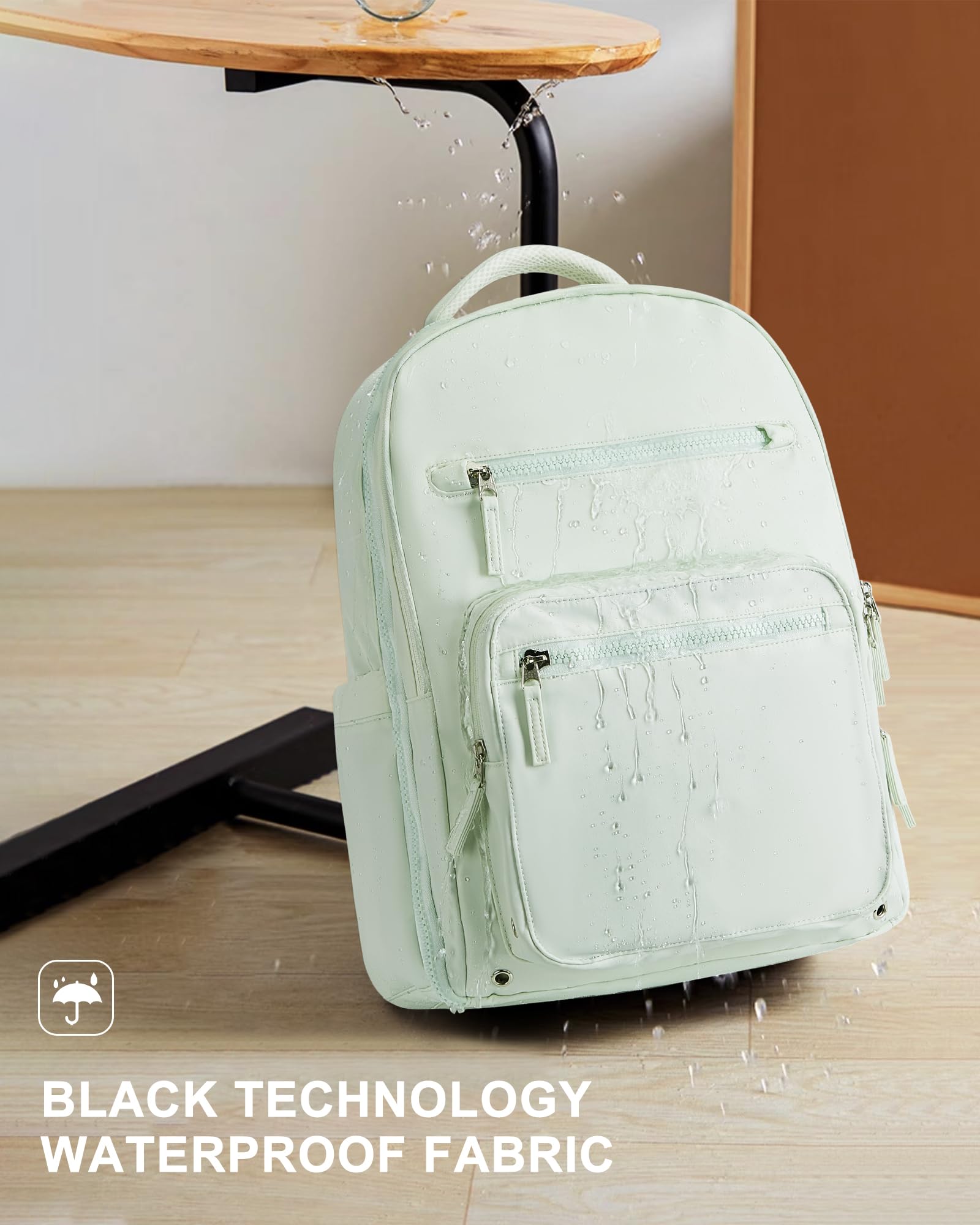 Stylish Mint Green Travel Backpack - Airline Approved, USB Charging for Work & College