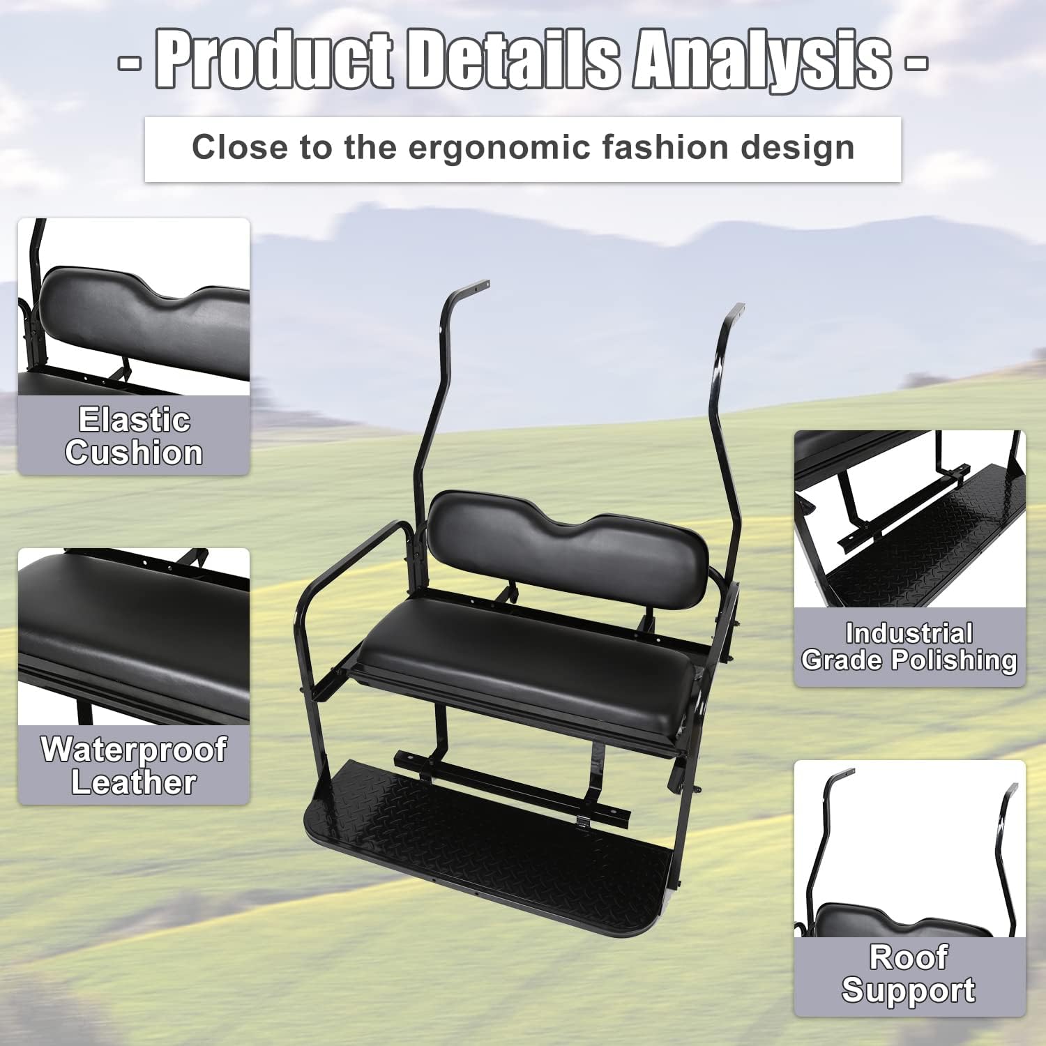 ECOTRIC Rear Flip Folding Seat Kit for 2000-Up Club Car DS Model Golf Cart - 400 lbs Weight Capacity (2-Pack) - Perfect for Golf Courses, Campuses & Resort Transportation