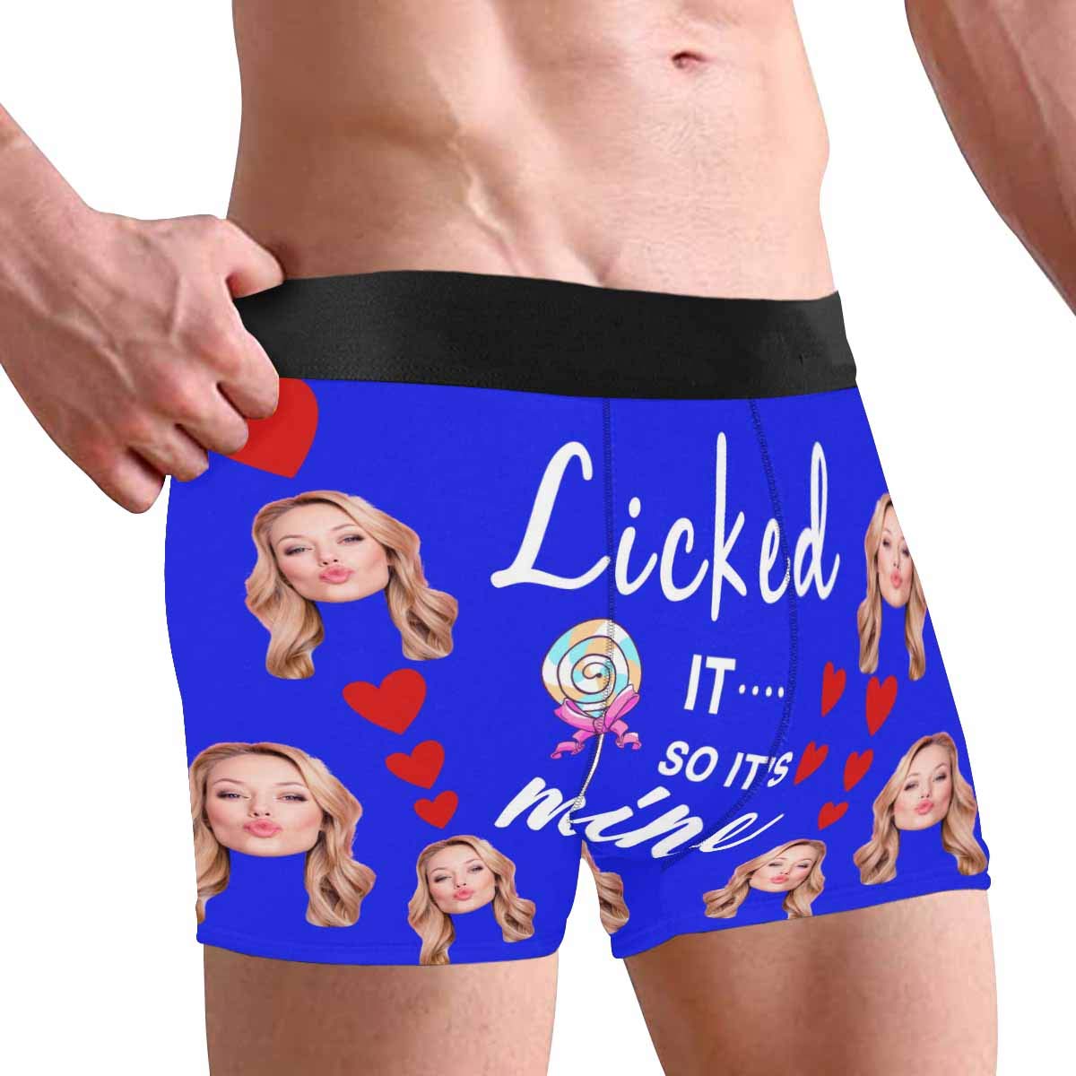 Custom Face Boxer Briefs - Funny Valentine's Day Underwear for Men | Novelty White Candy Lick Design | Perfect Gift for Boyfriend, Husband & Couples | Birthday, Anniversary & Romantic Occasions