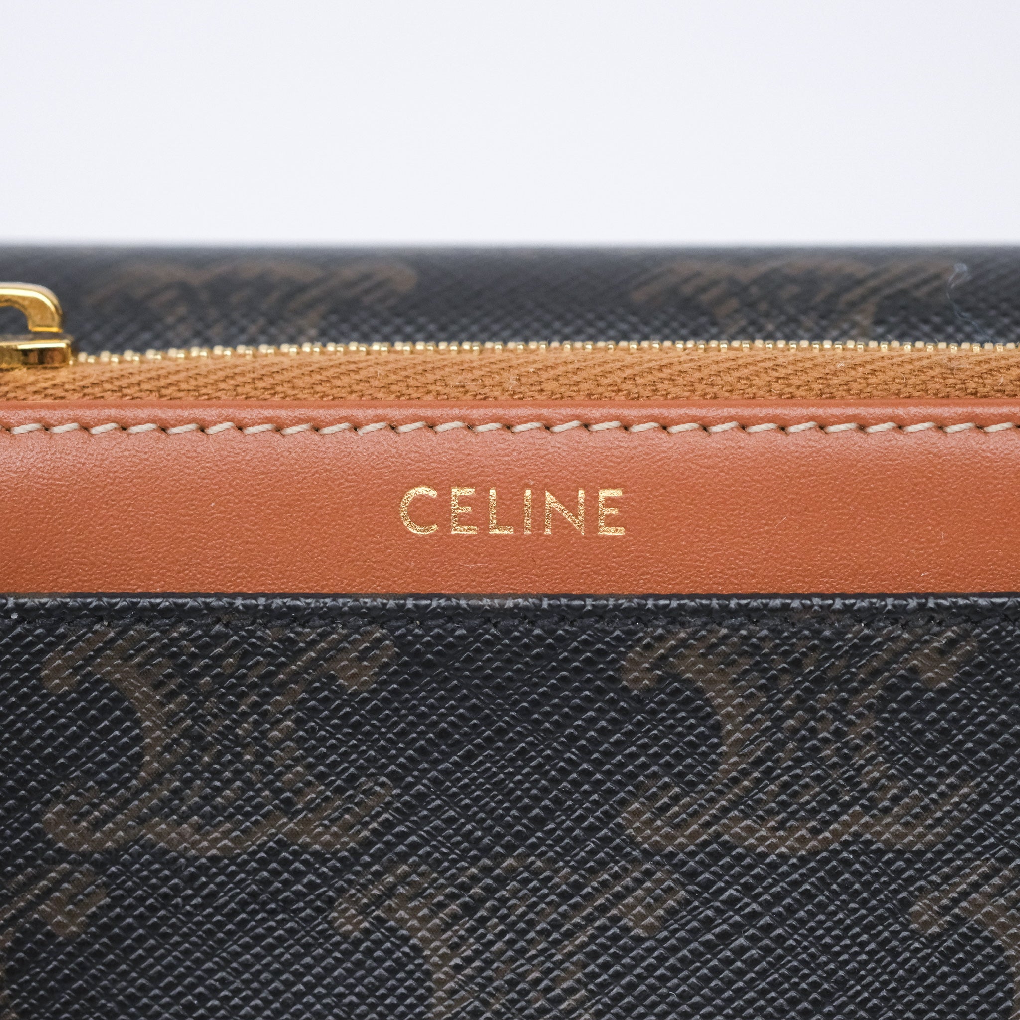Celine Compact Wallet with Coin Pocket - Triomphe Canvas & Tan Lambskin Leather - Luxury Women's Wallet for Everyday Use & Travel