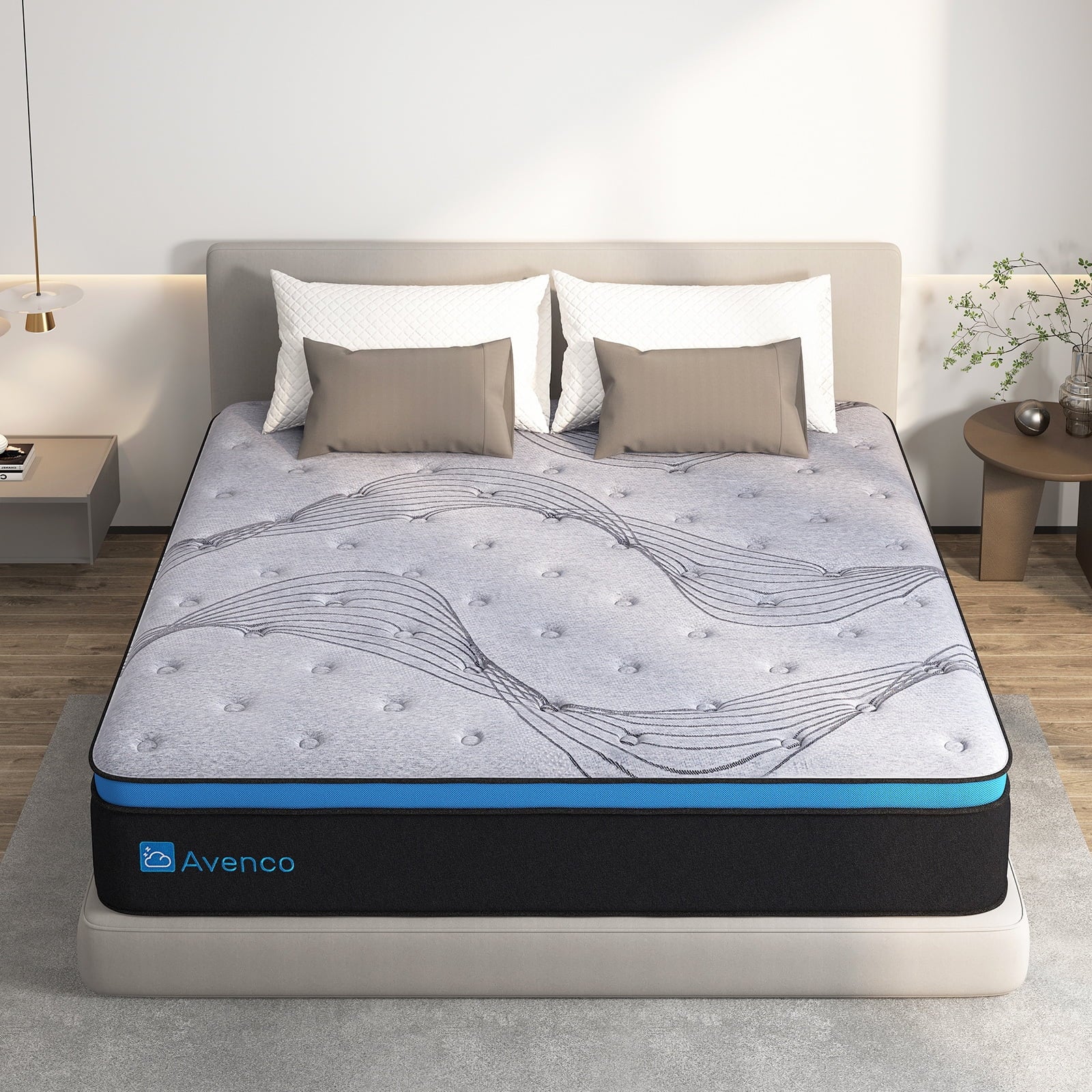 Avenco AC O1SM30K00F HKWM 12-Inch Medium Firm Hybrid Mattress - King Size with Innerspring & Gel Memory Foam (Gray) | Perfect for Back Pain Relief & Pressure Point Support | Ideal for Master Bedrooms & Guest Rooms