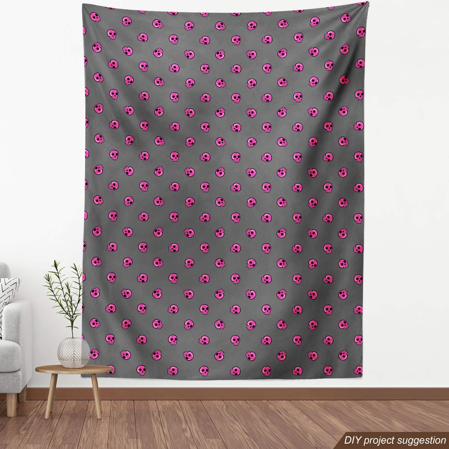 Ambesonne Skull Fabric by The Yard - Hand Drawn Pink Emo Skull Print Fabric for Upholstery, DIY Crafts, Home Decor (10 Yards, Dark Taupe & Hot Pink) | Perfect for Teen Bedroom, Gothic Fashion Projects & Alternative Home Accents