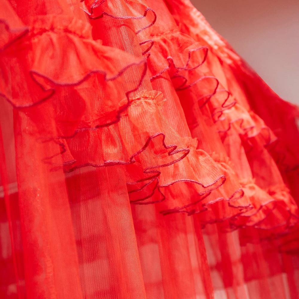 Elegant 4 Corner Princess Bed Canopy with Mosquito Net - Full Size Red Bed Curtain for Girls Room, Wedding Decor & Romantic Bedroom Setup