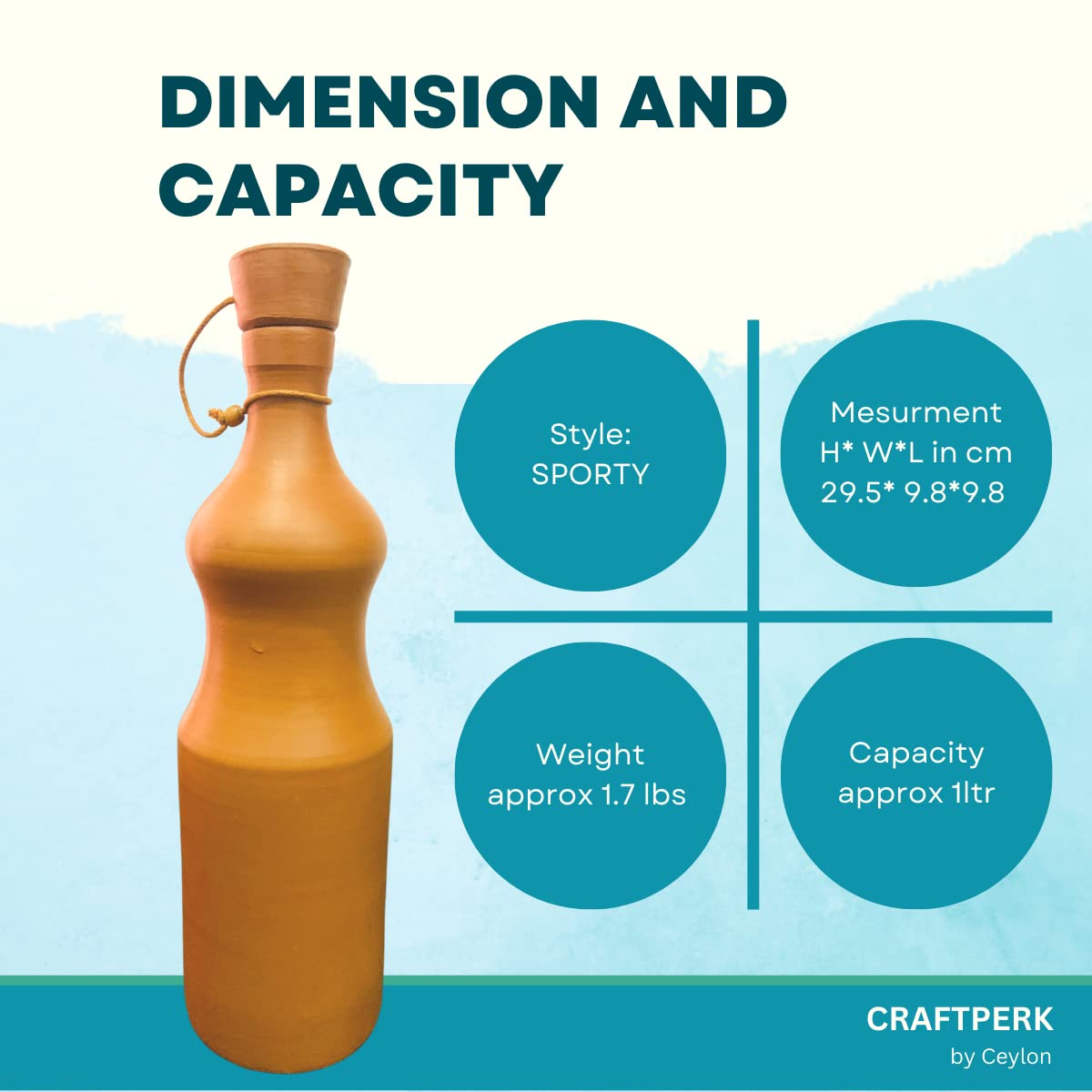 Eco-Friendly Terracotta Clay Water Bottle with Cork Lid - Handmade, Durable & Sustainable Unglazed Red Clay Earthenware | Plastic-Free, Premium Quality | Perfect for Yoga, Hiking, Gym & Outdoor Activities