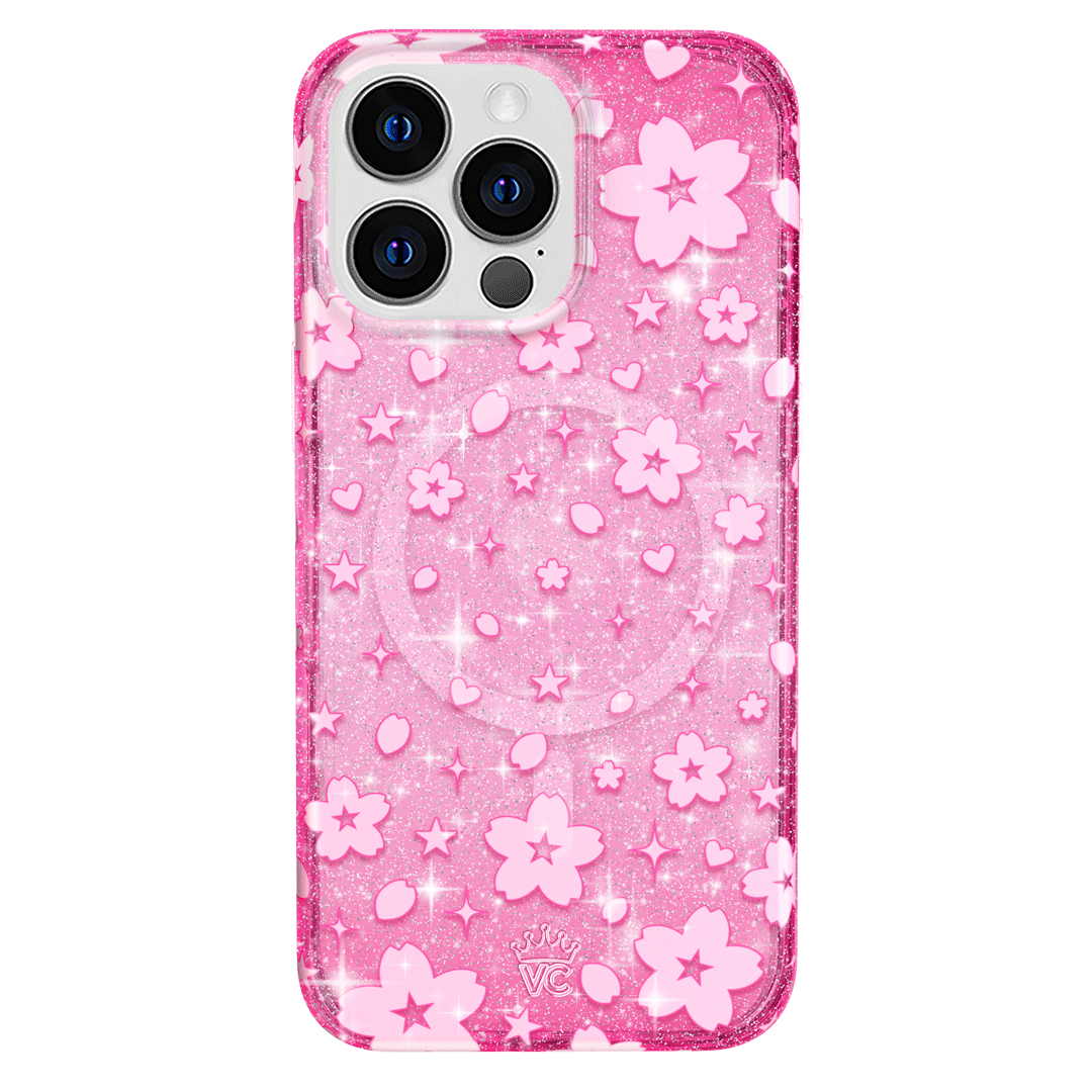 Cherry Blossom Glitter iPhone Case - Sparkling Floral Phone Cover for iPhone 13/14/15, Durable Shockproof Protection - Perfect for Spring Outfits & Everyday Use