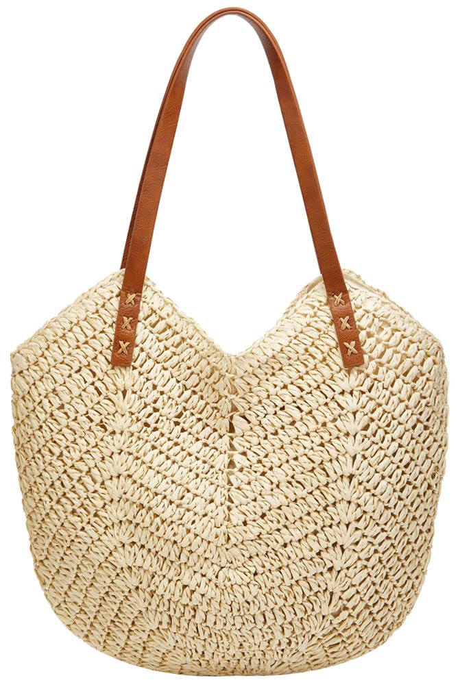 Women's Woven Straw Tote Bag - Summer Beach Hobo Handbag for Travel & Vacation - Lightweight Casual Shoulder Bag for Outdoors, Picnics & Shopping