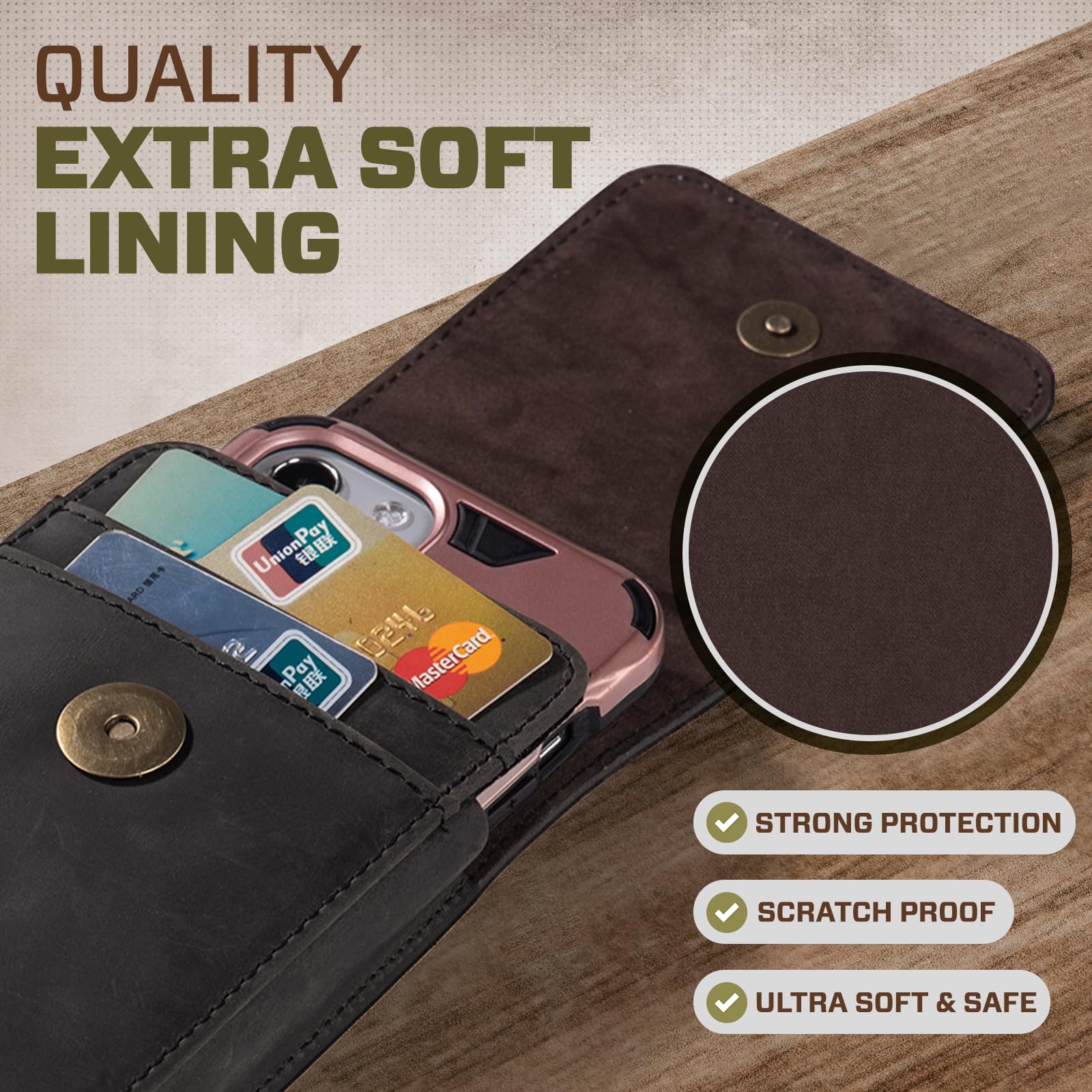 Genuine Leather Phone Holster for iPhone 16/15/14/13/12 Pro Max & Samsung Galaxy S24/S25 Ultra - Belt Pouch Case with Clip & Card Slot (Grey) | Perfect for Work, Travel & Outdoor Activities